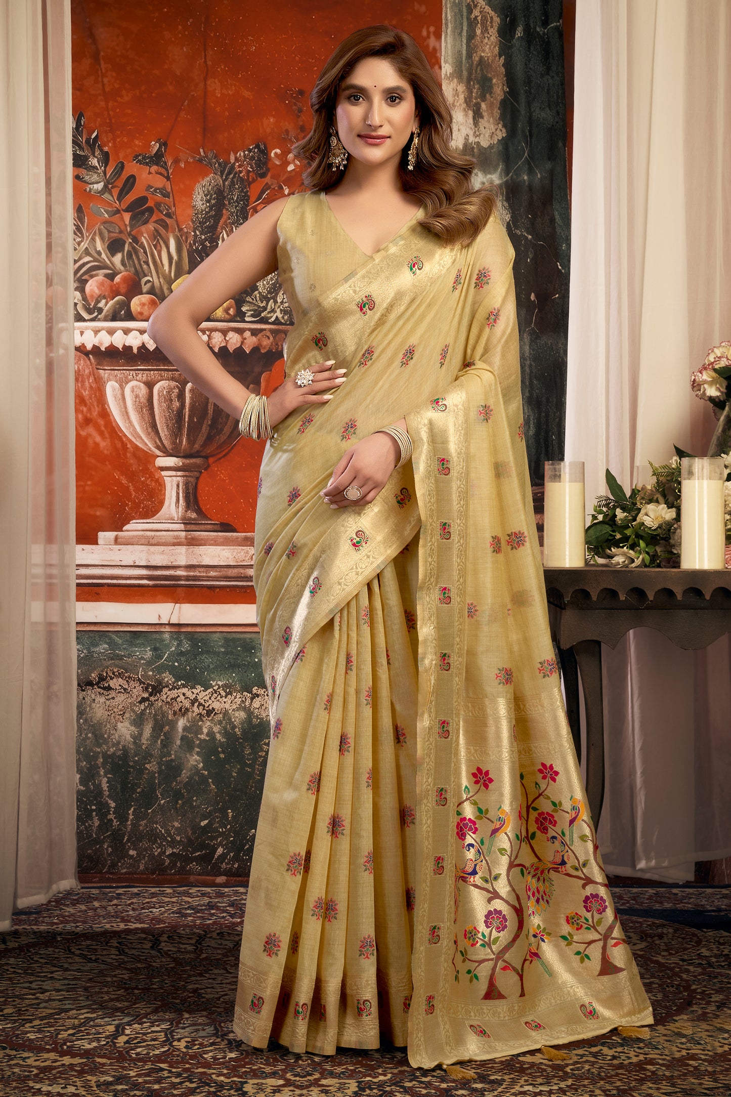 Golden Beige Woven Kota Silk Paithani Saree-SAR12740_1_SareeButa.com