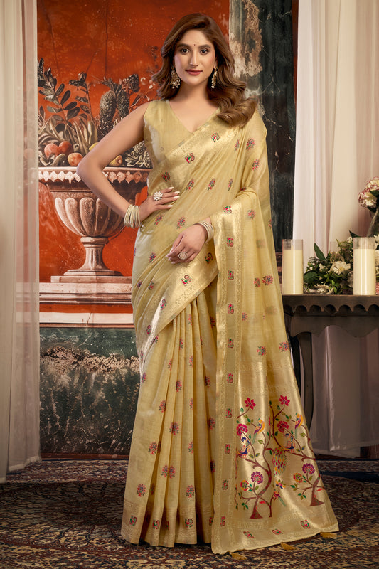 Golden Beige Woven Kota Silk Paithani Saree-SAR12740_1_SareeButa.com