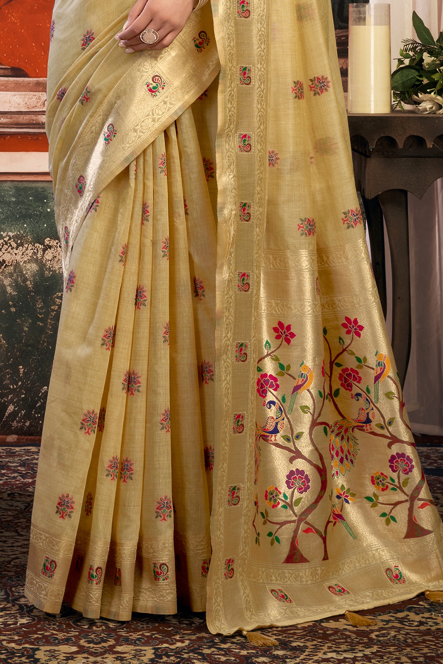 Golden Beige Woven Kota Silk Paithani Saree-SAR12740_5_SareeButa.com