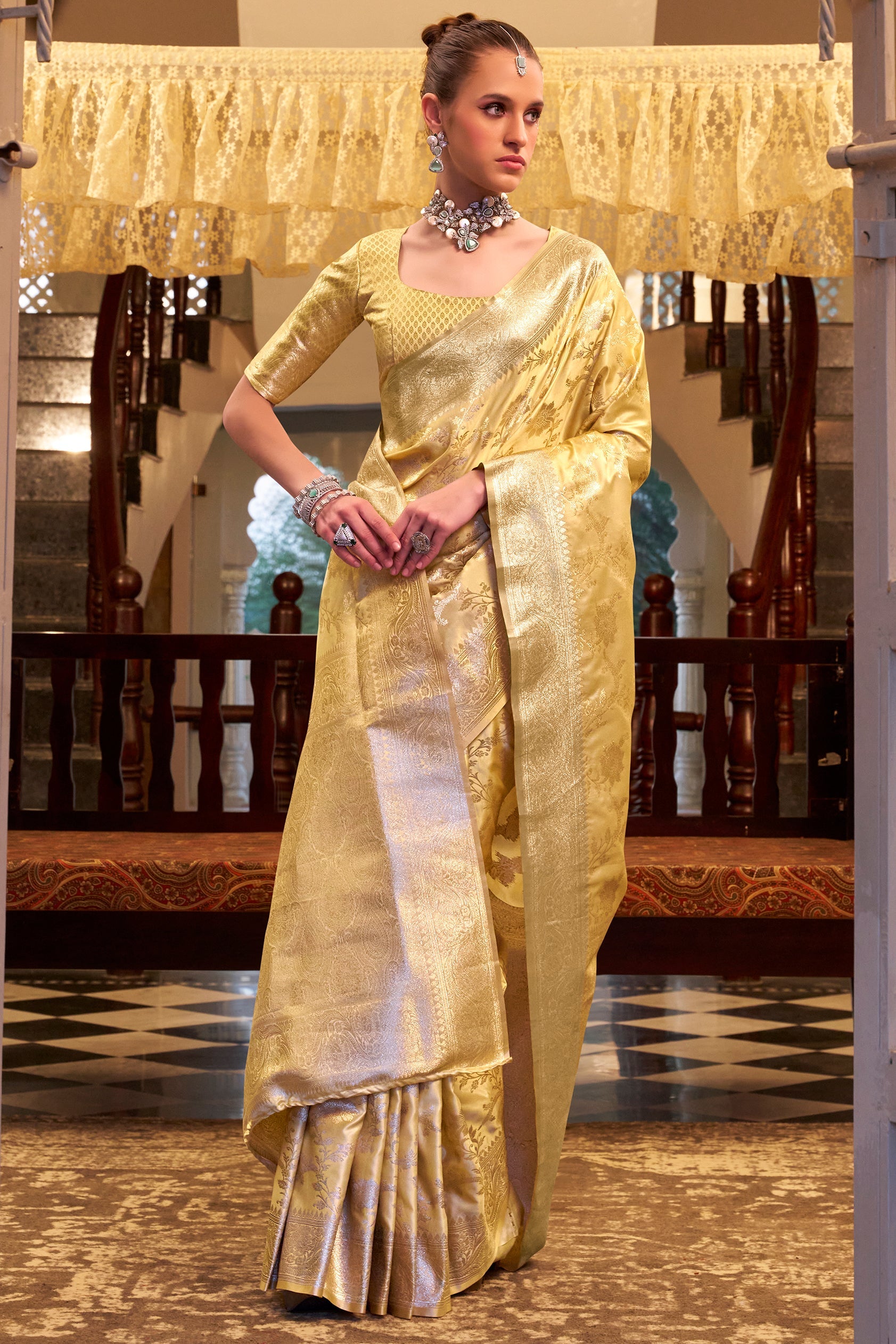 Golden Beige Woven Satin Silk Saree-ZB134409_3_SareeButa.com