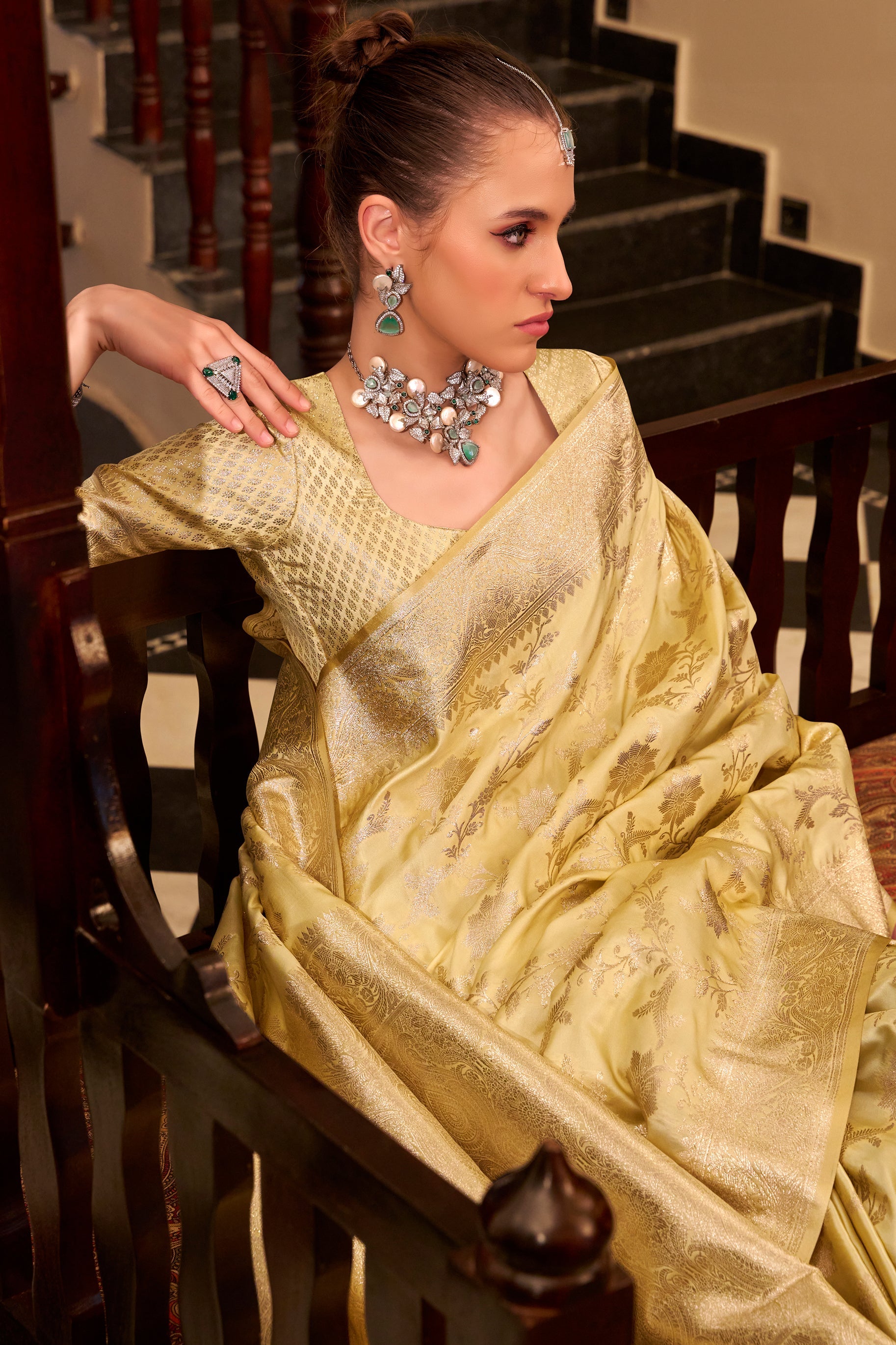 Golden Beige Woven Satin Silk Saree-ZB134409_4_SareeButa.com