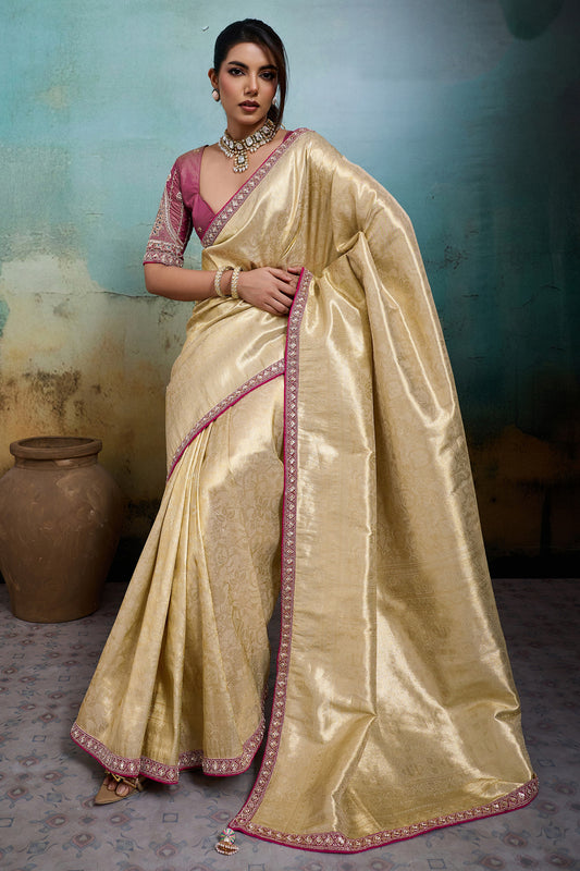 Golden Beige Woven Tissue Banarasi Saree-SAR12821_1_SareeButa.com
