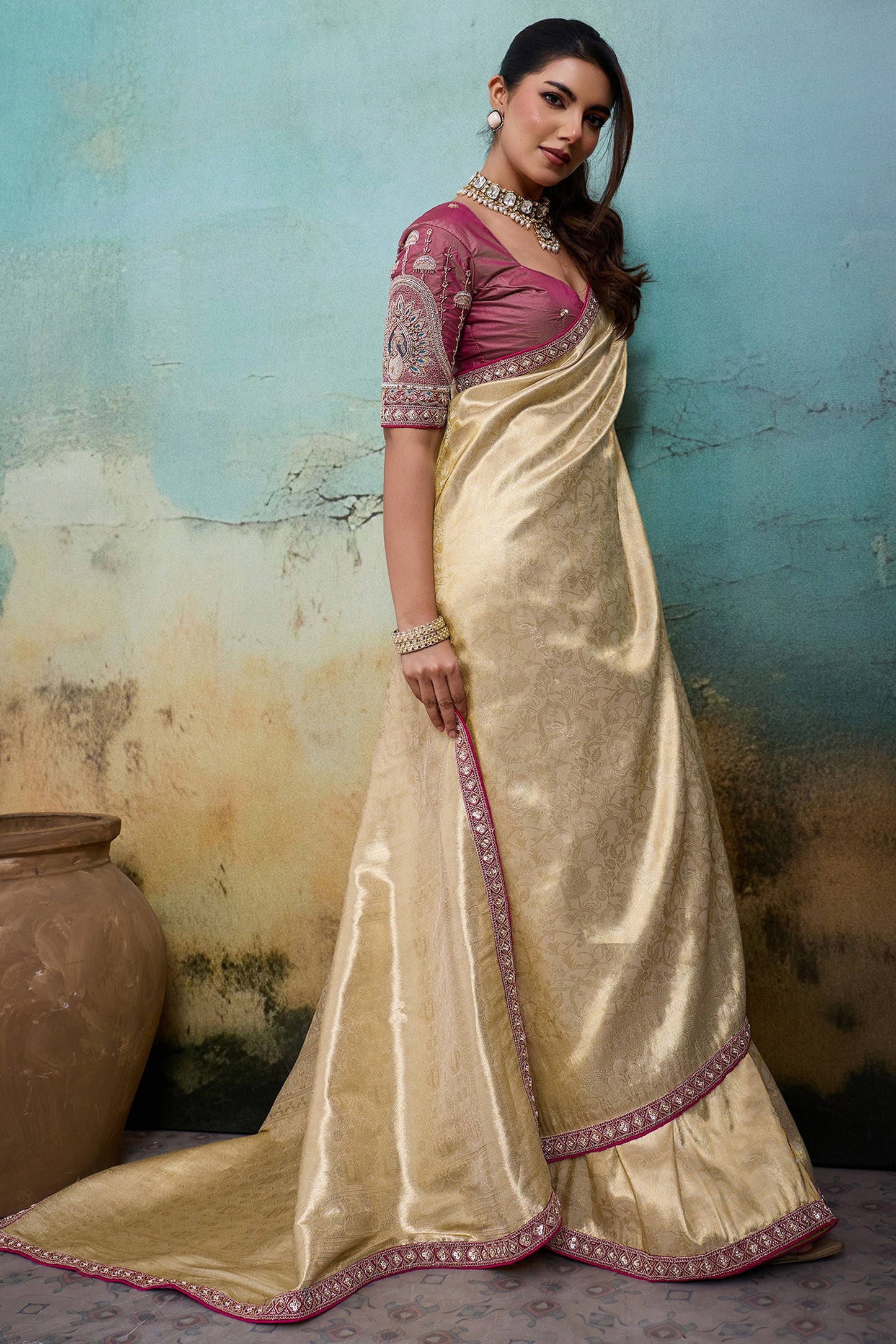 Golden Beige Woven Tissue Banarasi Saree-SAR12821_4_SareeButa.com