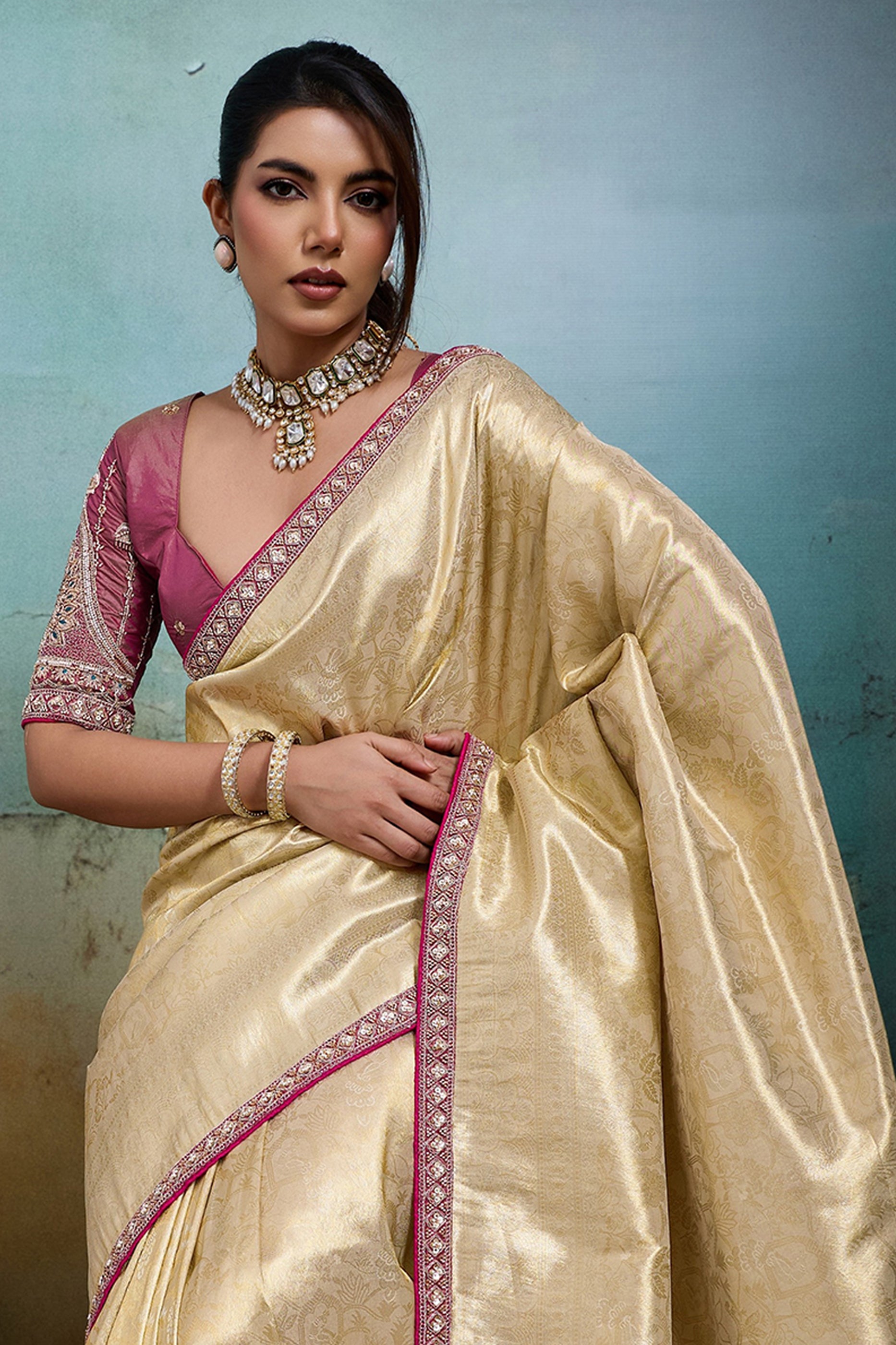 Golden Beige Woven Tissue Banarasi Saree-SAR12821_5_SareeButa.com