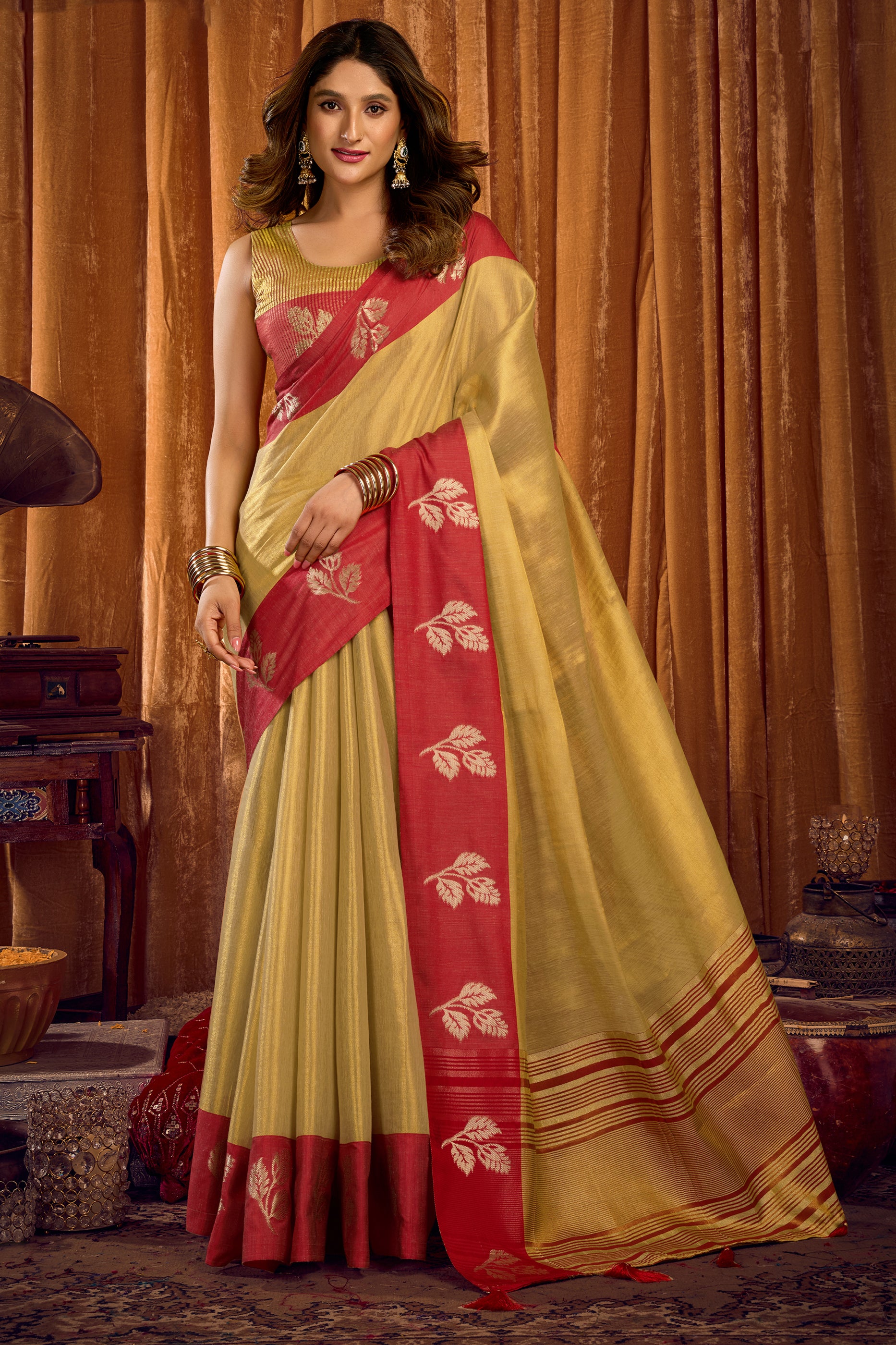 Golden Beige Woven Tissue Saree-SAR12641_1_SareeButa.com