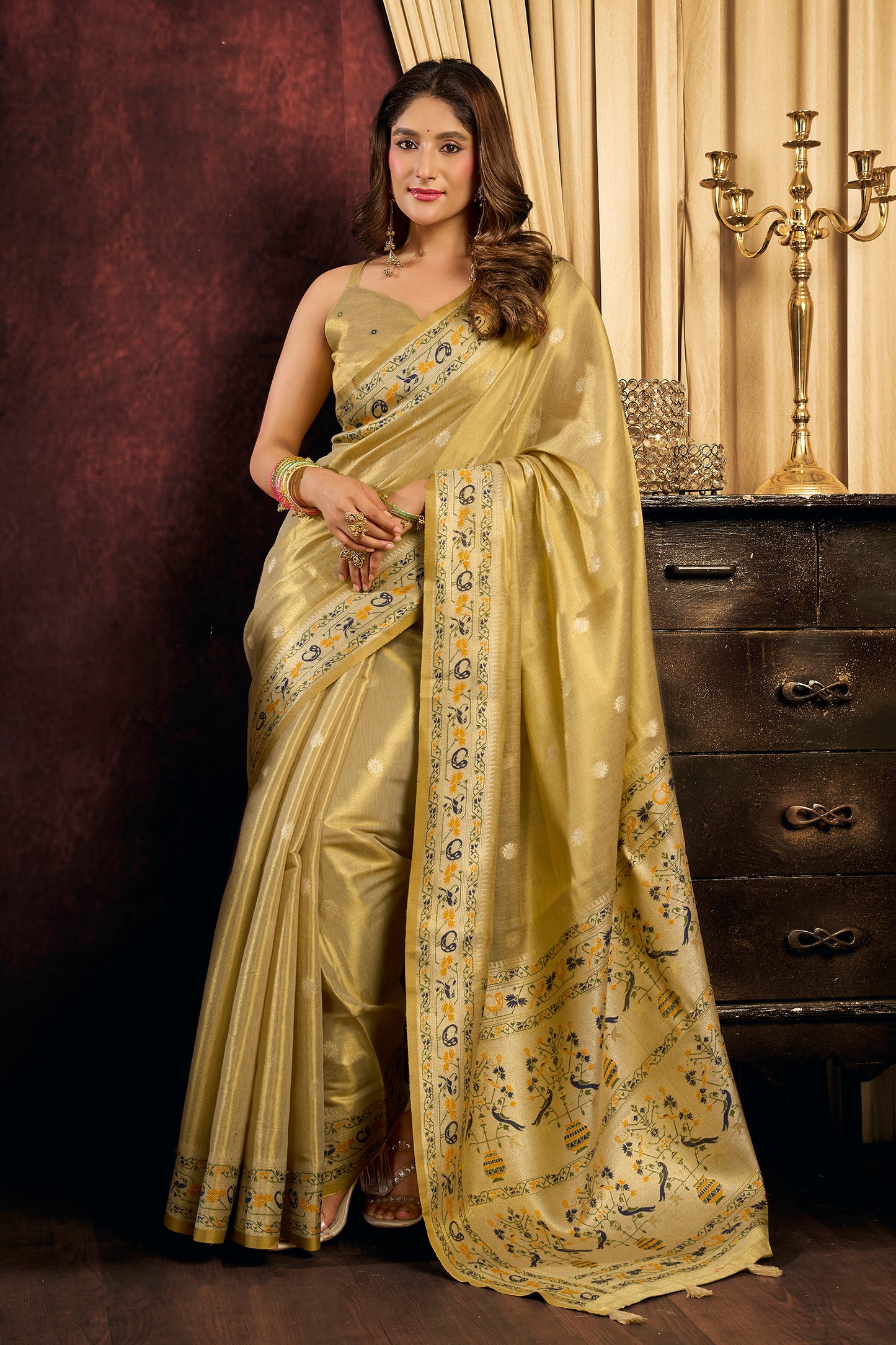 Golden Beige Woven Tissue Silk Saree-SAR13187_2_SareeButa.com
