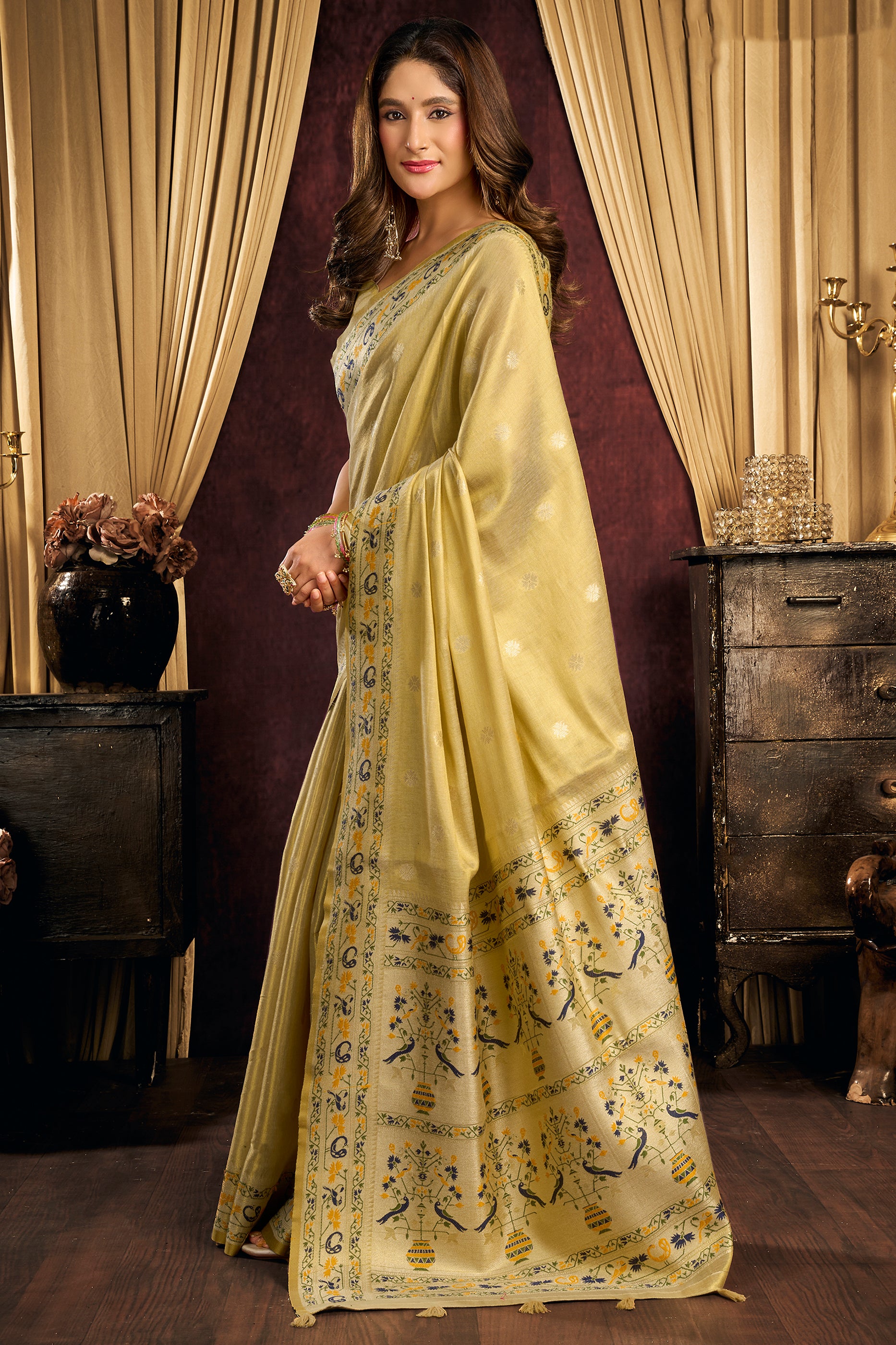 Golden Beige Woven Tissue Silk Saree-SAR13187_3_SareeButa.com