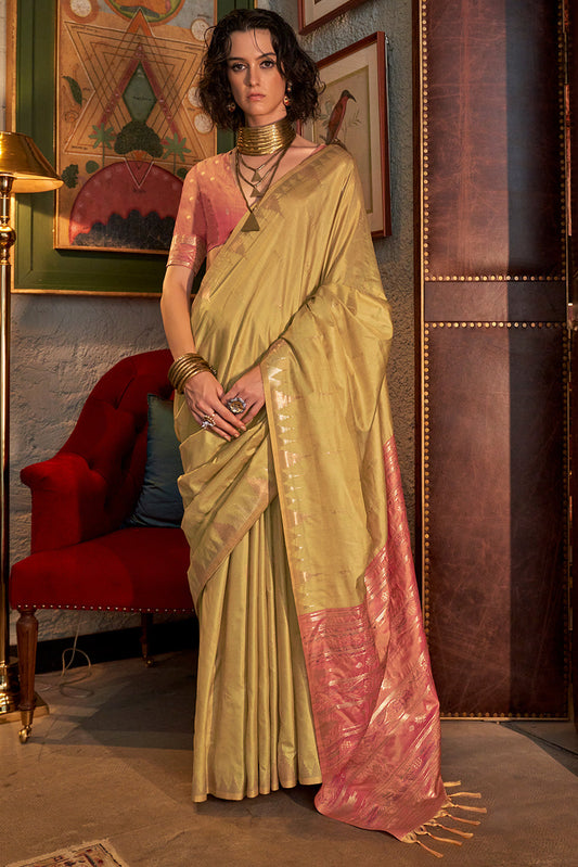 Golden Beige Woven Tussar Silk Saree-ZB133042_1_SareeButa.com