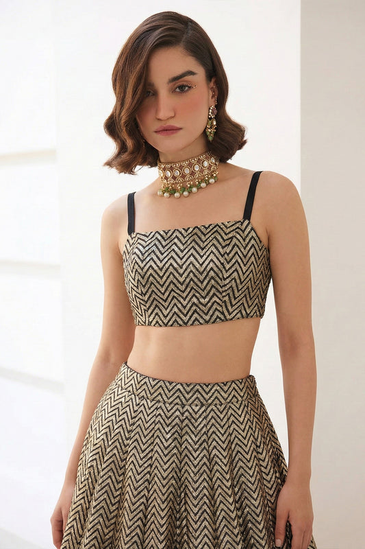 Golden Black Readymade Jacquard Silk Skirt Set-SAR12777_2_SareeButa.com