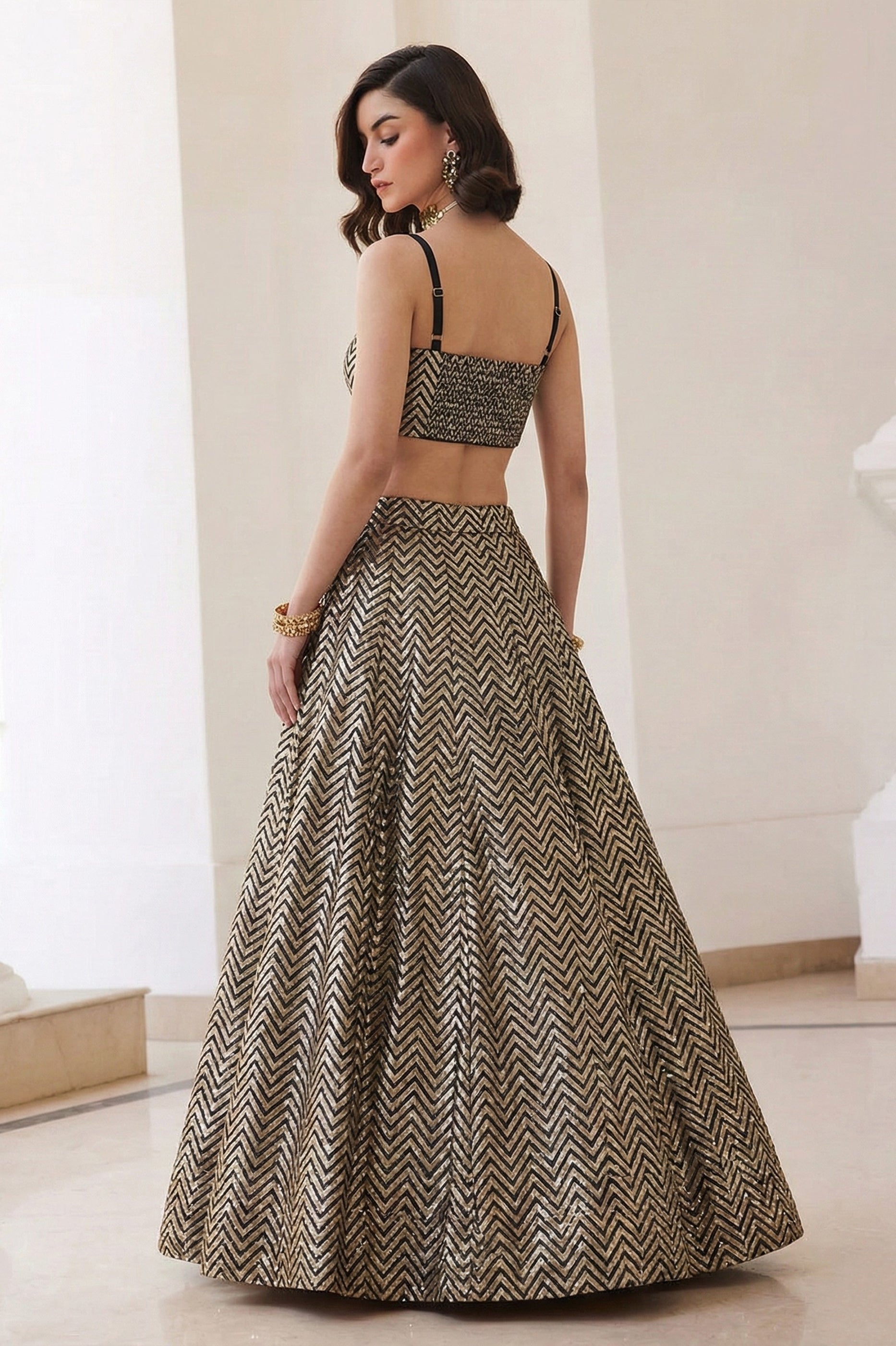 Golden Black Readymade Jacquard Silk Skirt Set-SAR12777_4_SareeButa.com