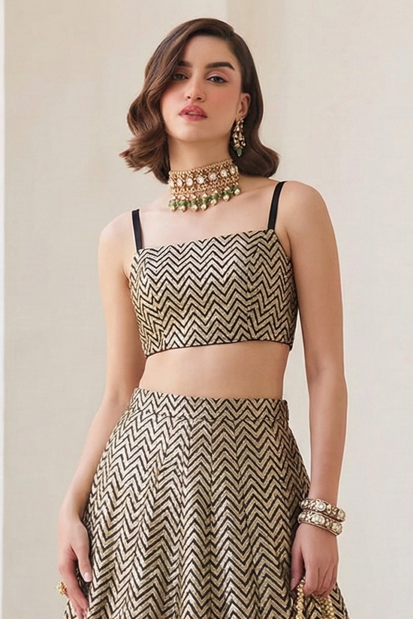 Golden Black Readymade Jacquard Silk Skirt Set-SAR12777_5_SareeButa.com