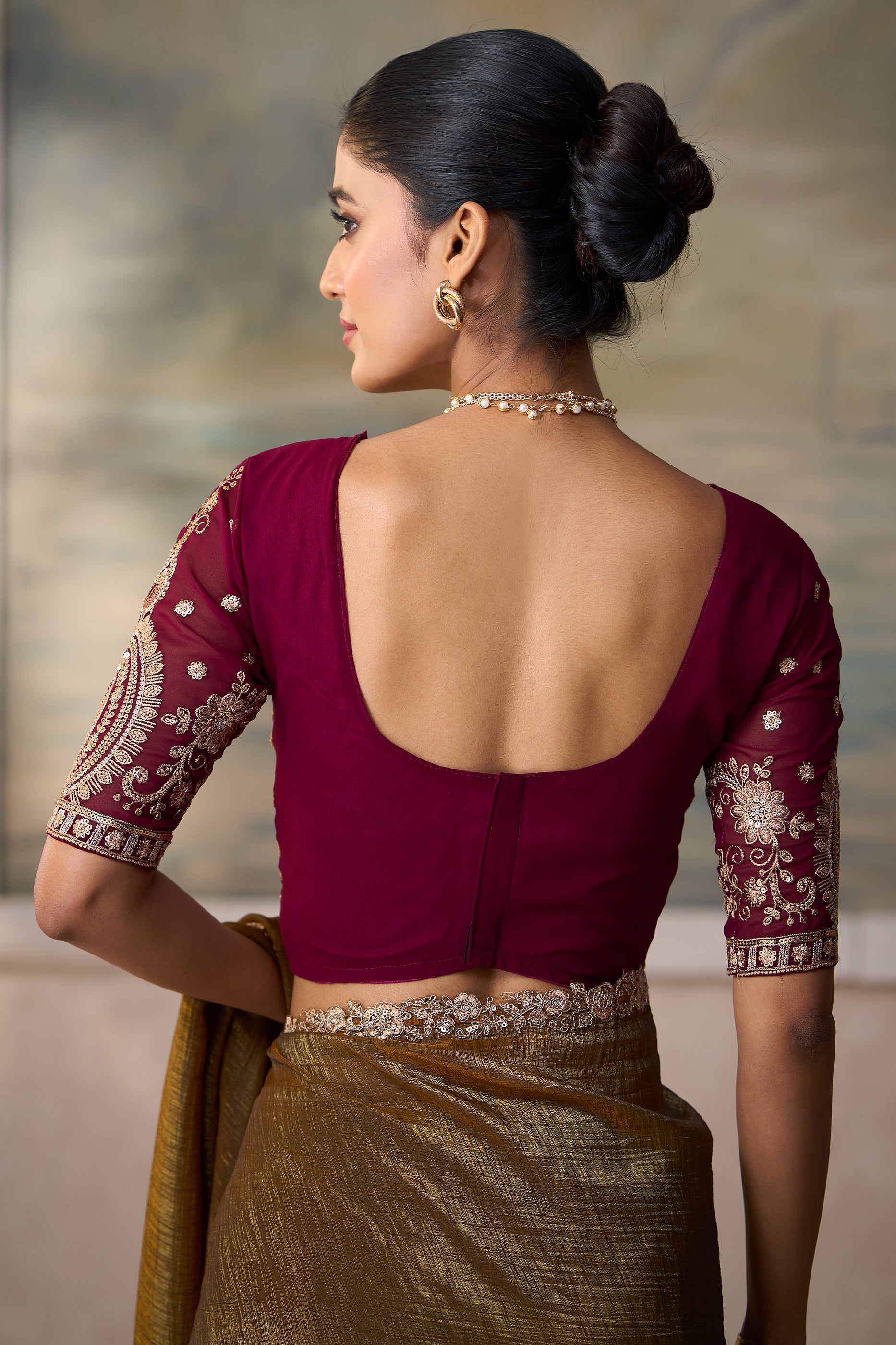 Golden Brown Embroidered Georgette Saree-SAR13171_4_SareeButa.com