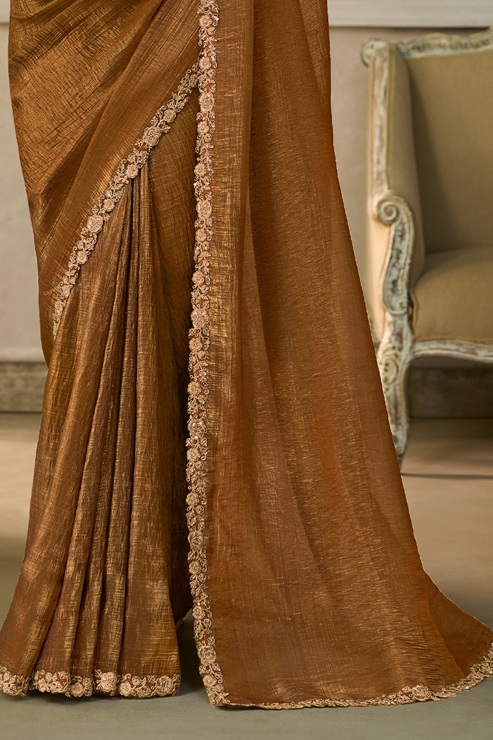 Golden Brown Embroidered Georgette Saree-SAR13171_6_SareeButa.com