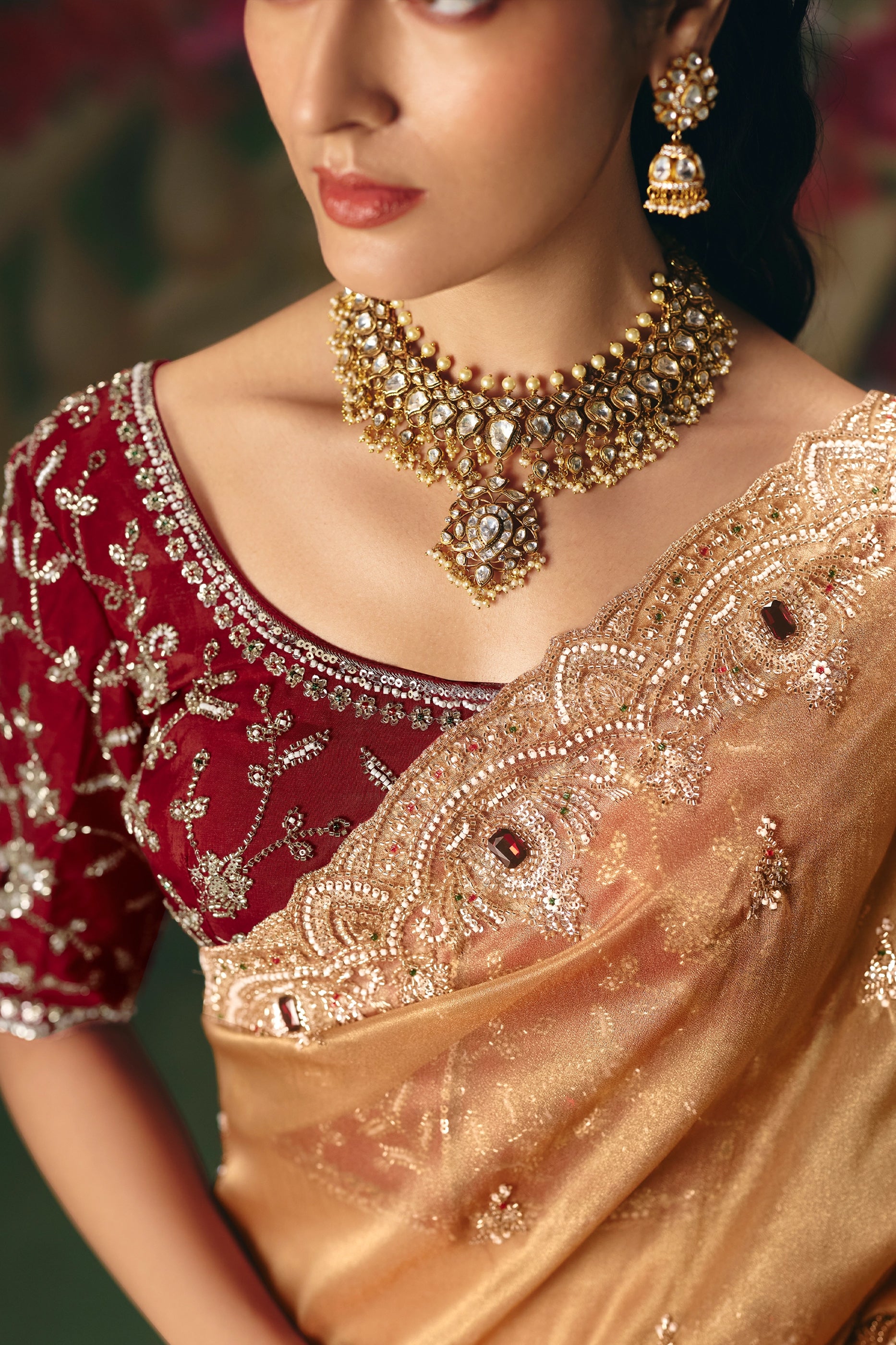 Golden Brown Embroidered Organza Saree-SAR12022_2_SareeButa.com