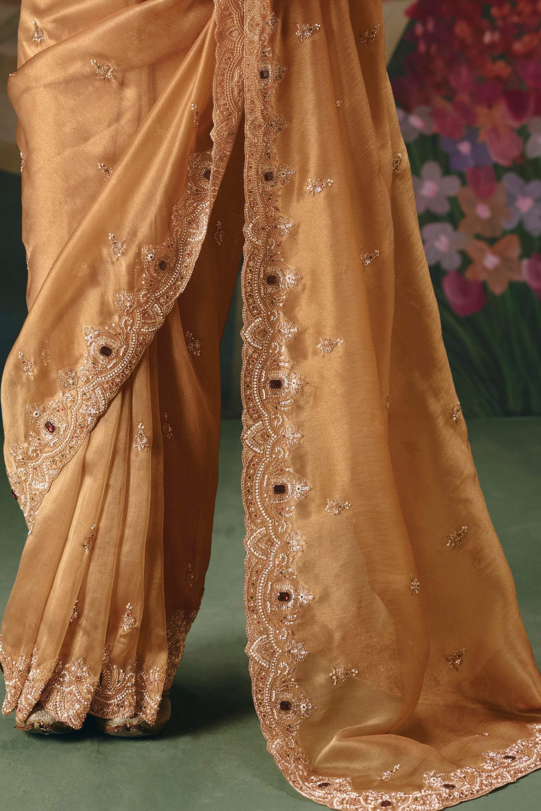 Golden Brown Embroidered Organza Saree-SAR12022_5_SareeButa.com