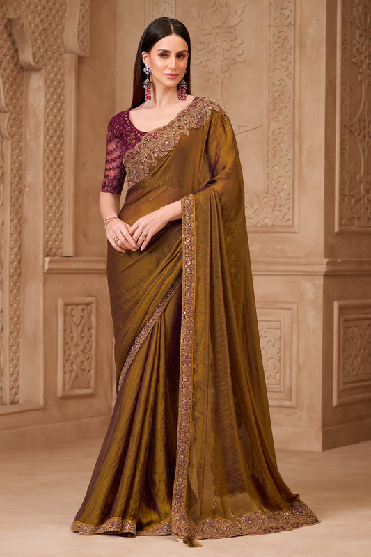 Golden Brown Embroidered Satin Georgette Saree-SAR10595_1_SareeButa.com