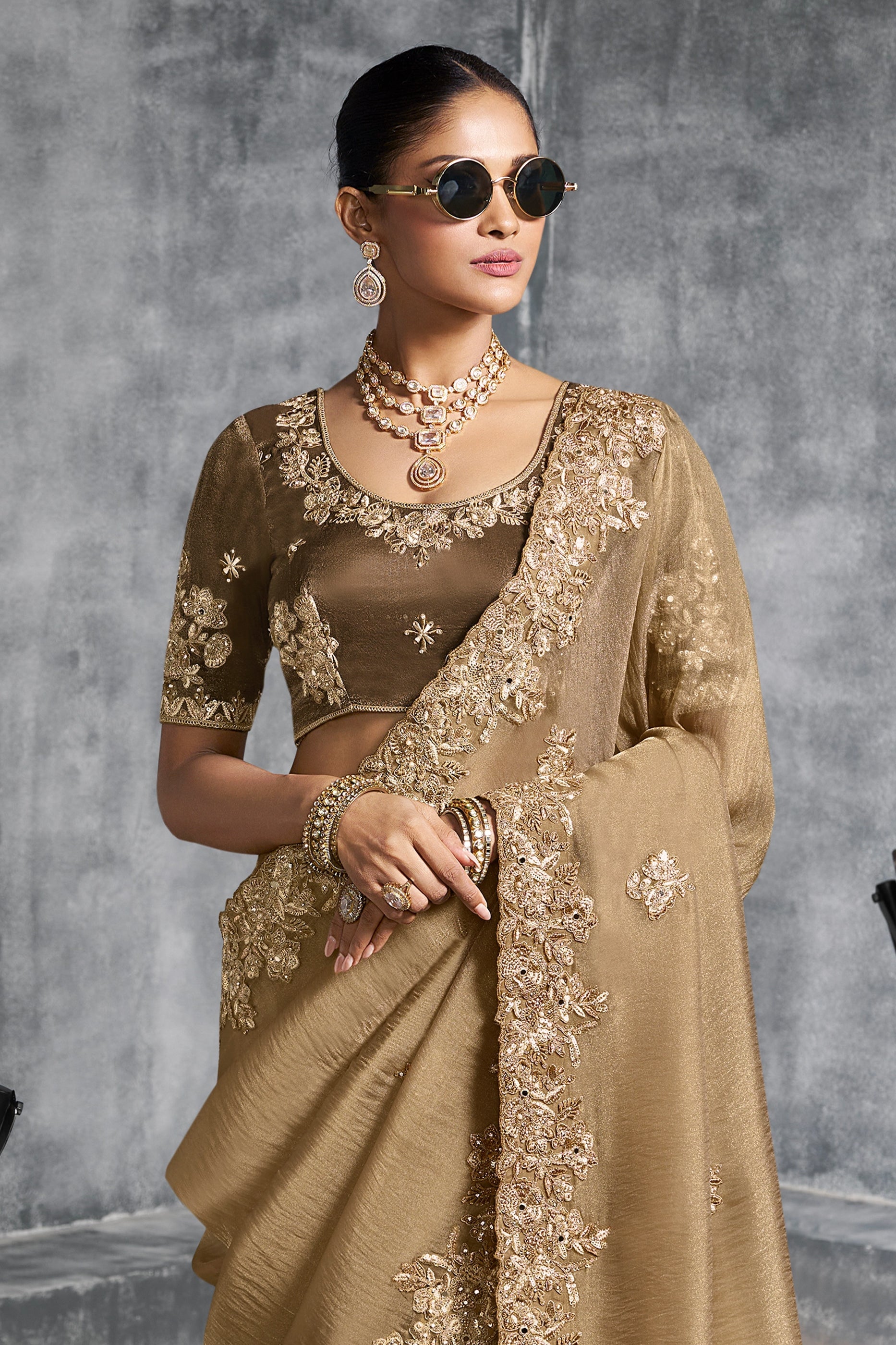 Golden Brown Embroidered Tissue Silk Saree-SAR10457_4_SareeButa.com