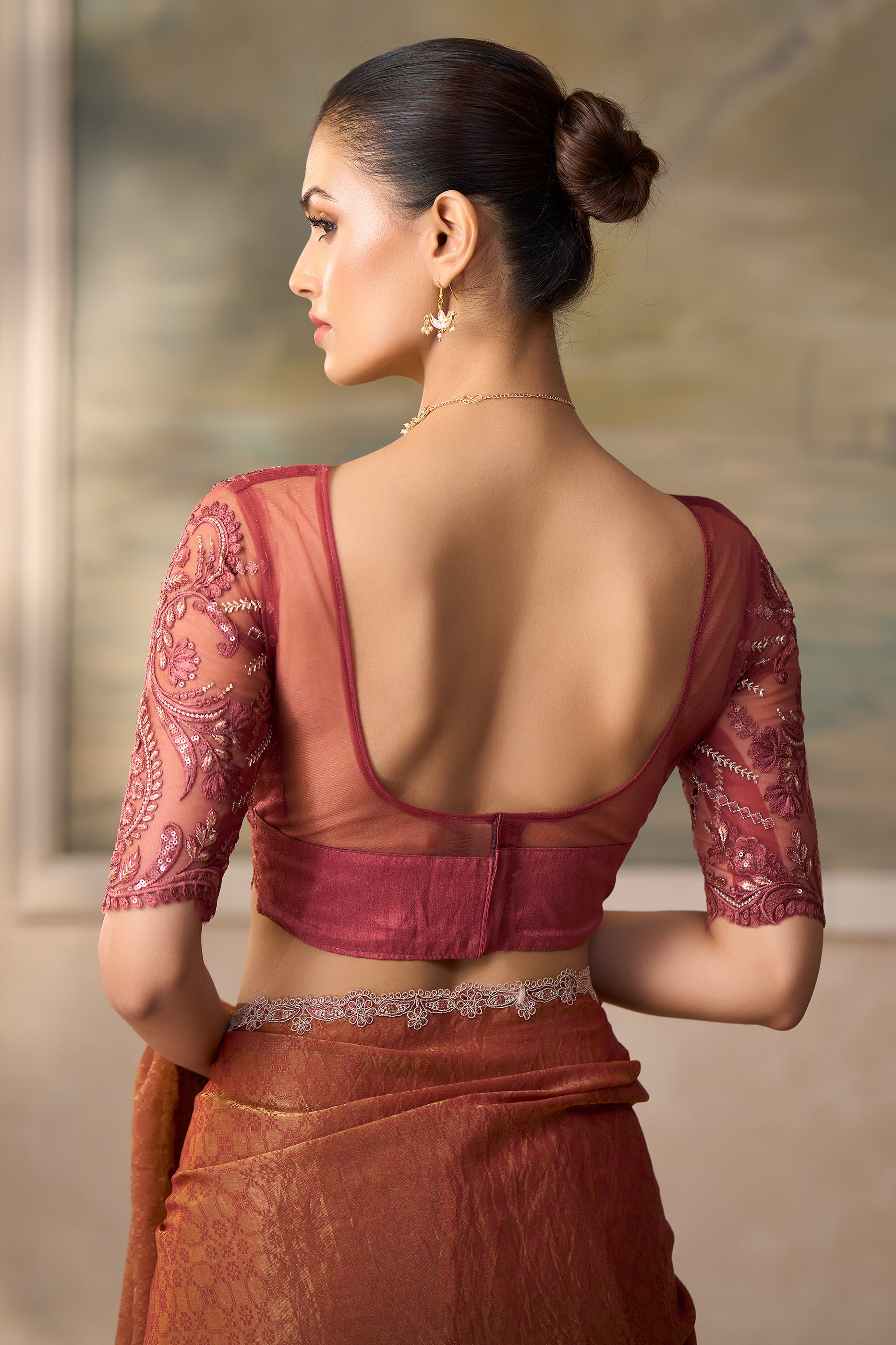 Golden Chickoo Embroidered Georgette Saree-SAR13174_4_SareeButa.com
