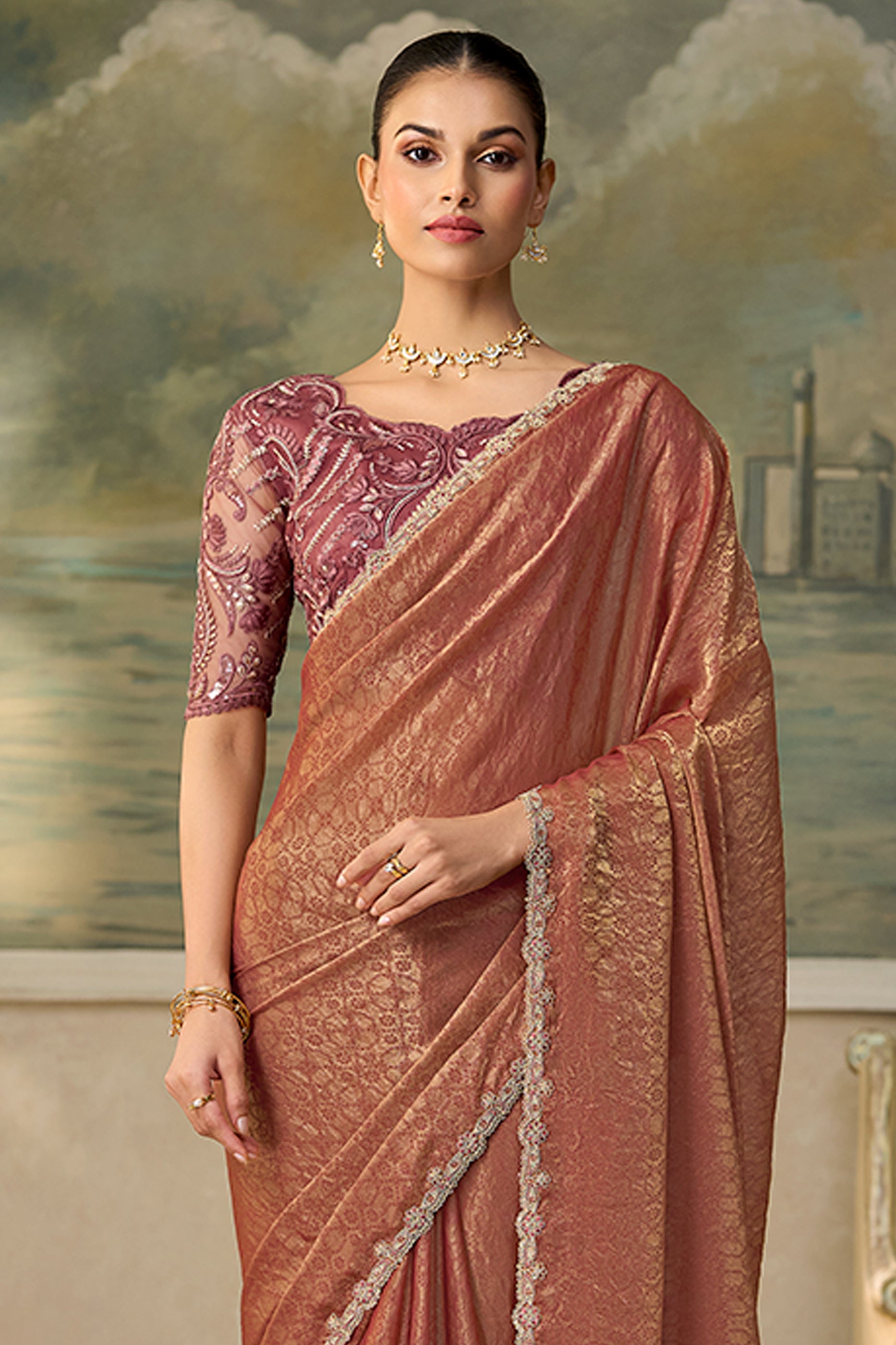 Golden Chickoo Embroidered Georgette Saree-SAR13174_5_SareeButa.com