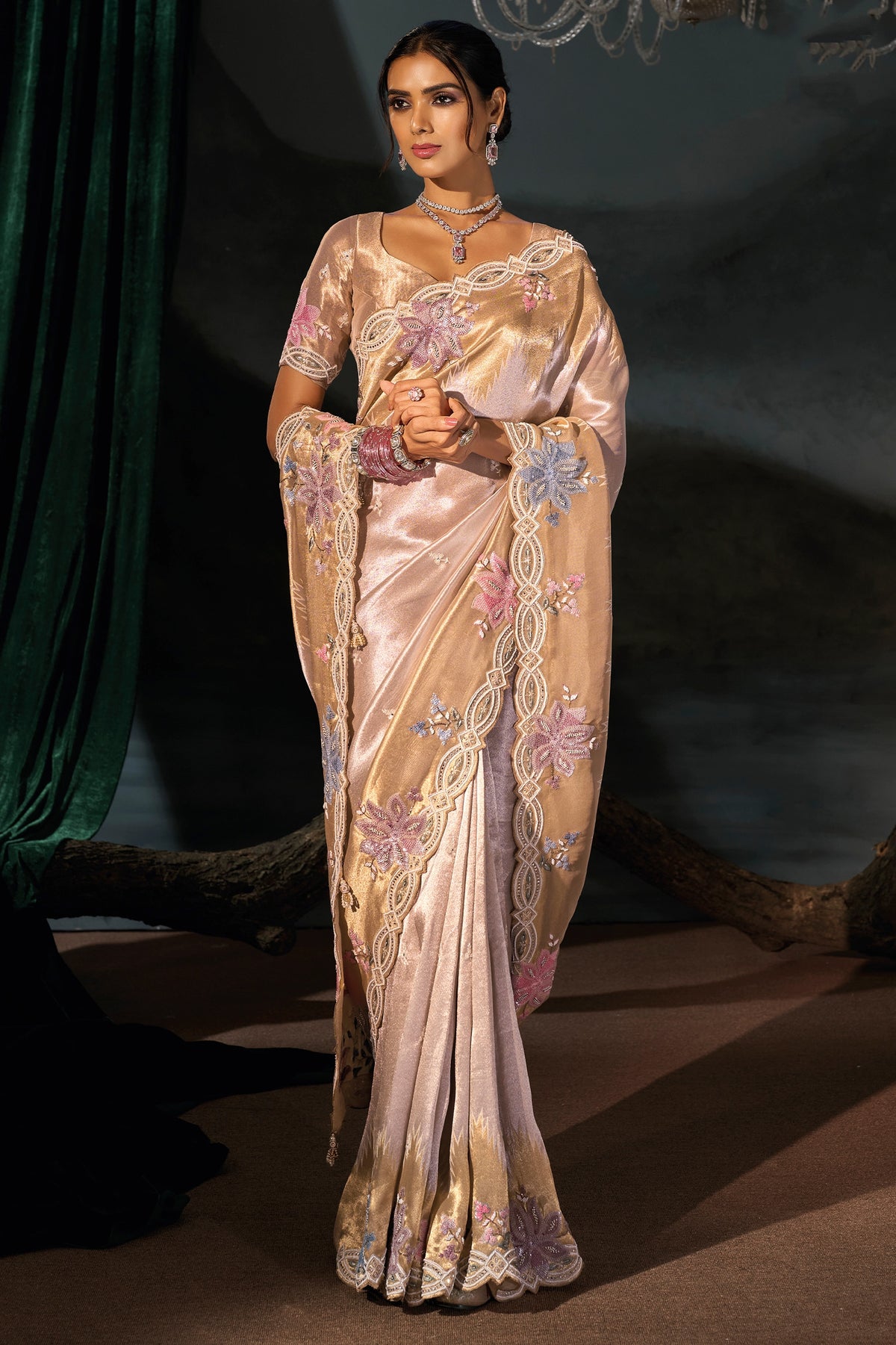 Golden Cream Embroidered Silk Saree-SAR13258_3_SareeButa.com