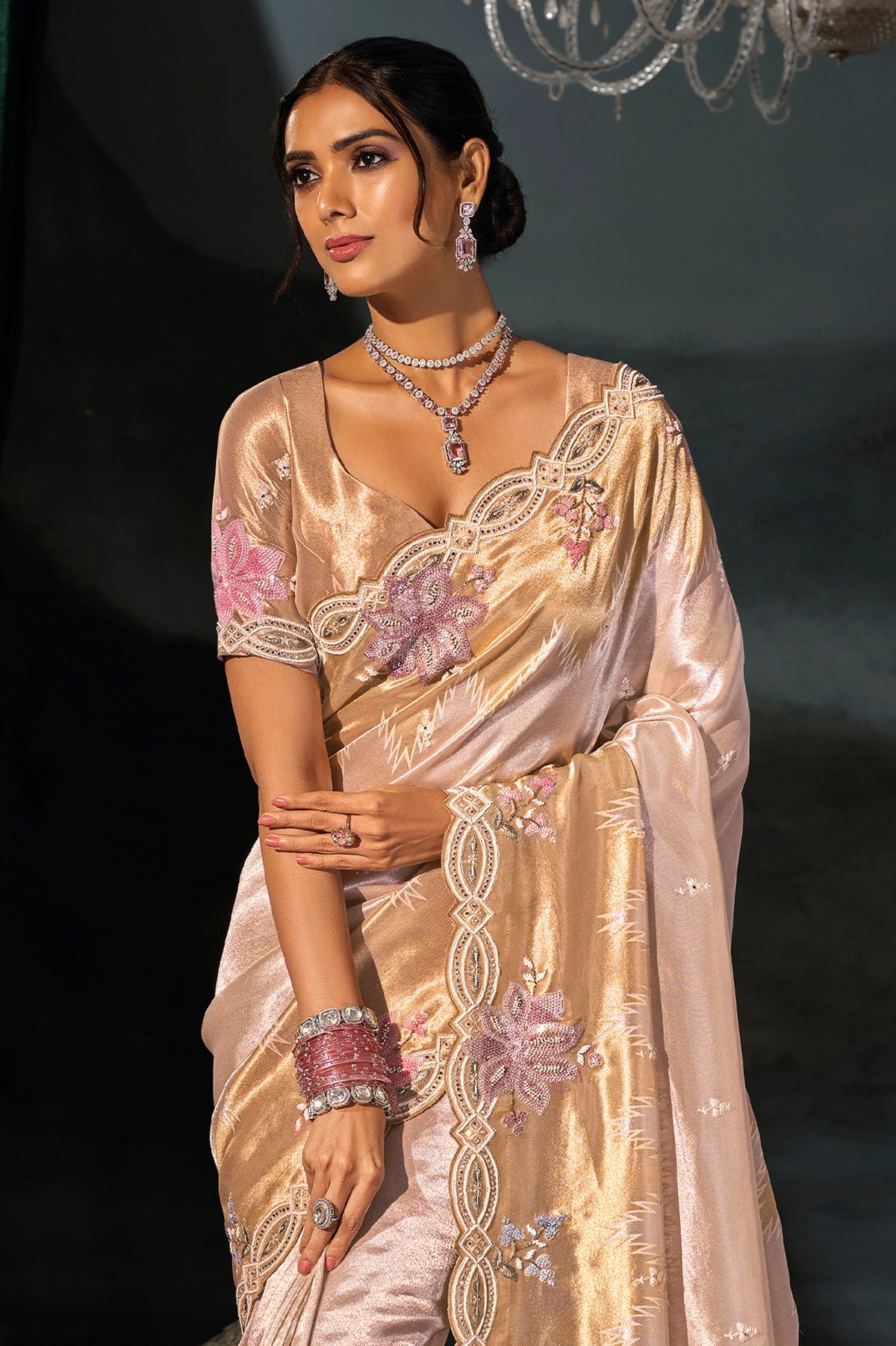 Golden Cream Embroidered Silk Saree-SAR13258_5_SareeButa.com