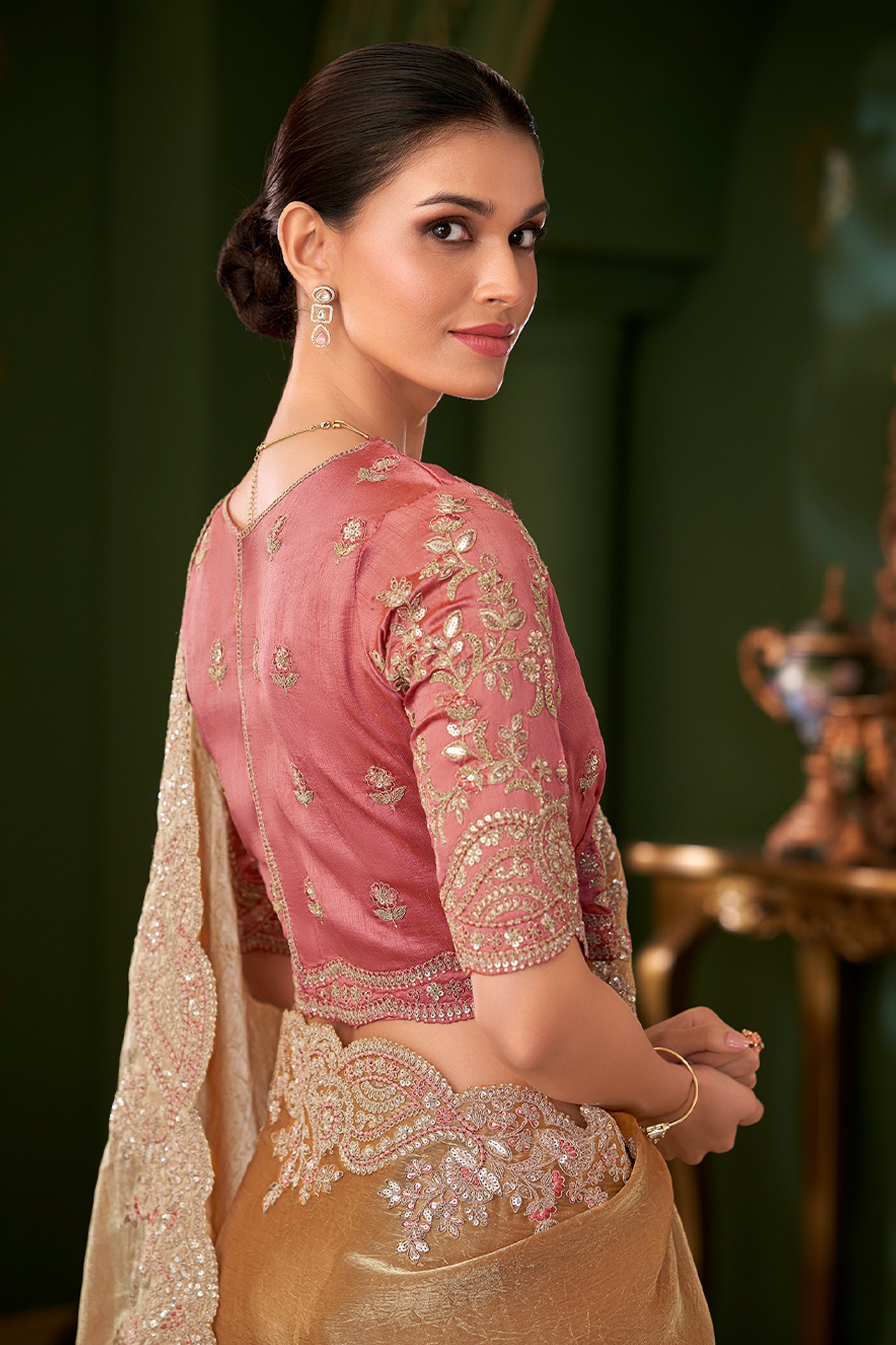 Golden Embroidered Satin Chiffon Saree-SAR10962_3_SareeButa.com