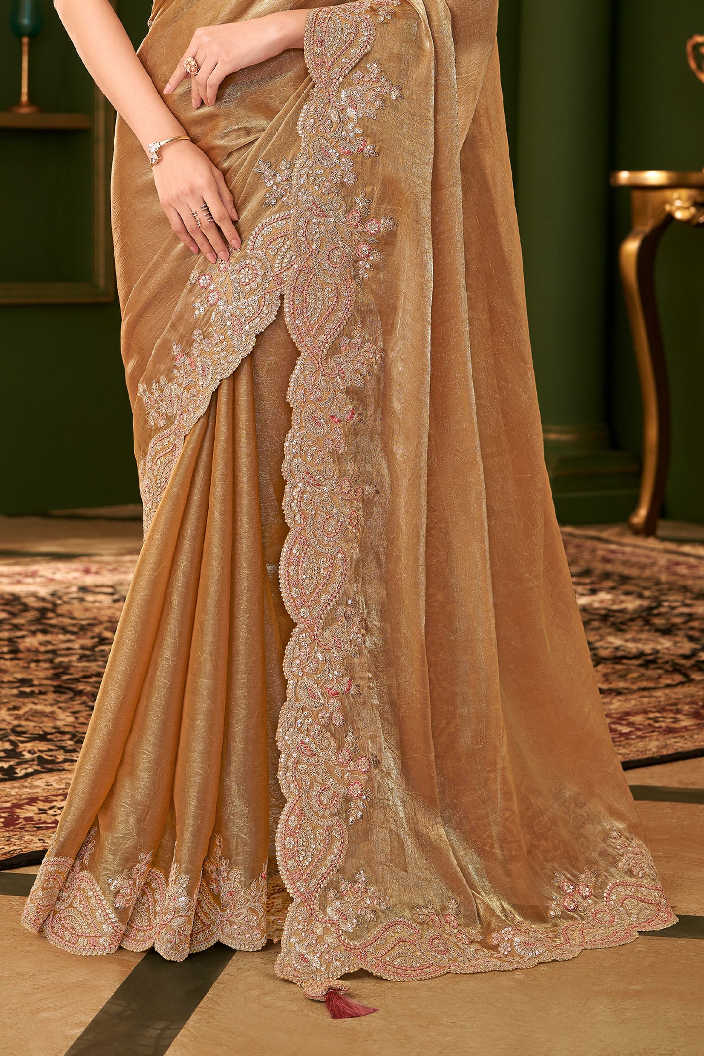 Golden Embroidered Satin Chiffon Saree-SAR10962_5_SareeButa.com