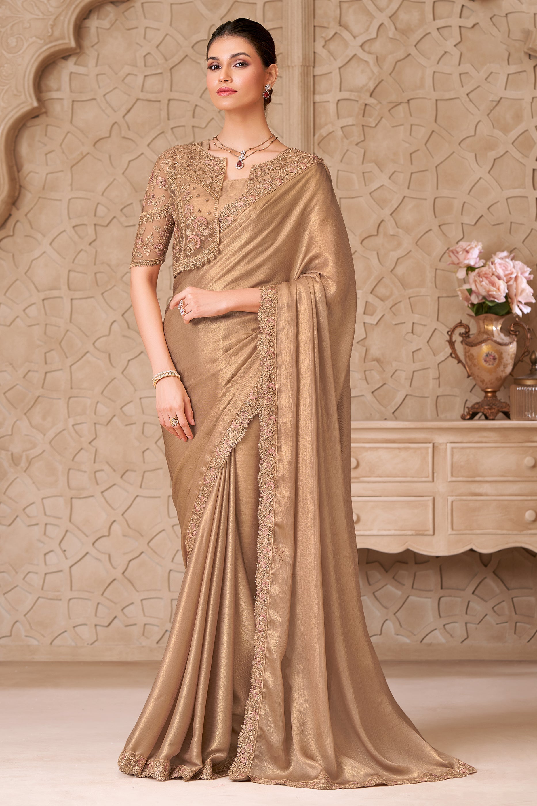 Golden Embroidered Satin Georgette Saree-SAR10588_1_SareeButa.com