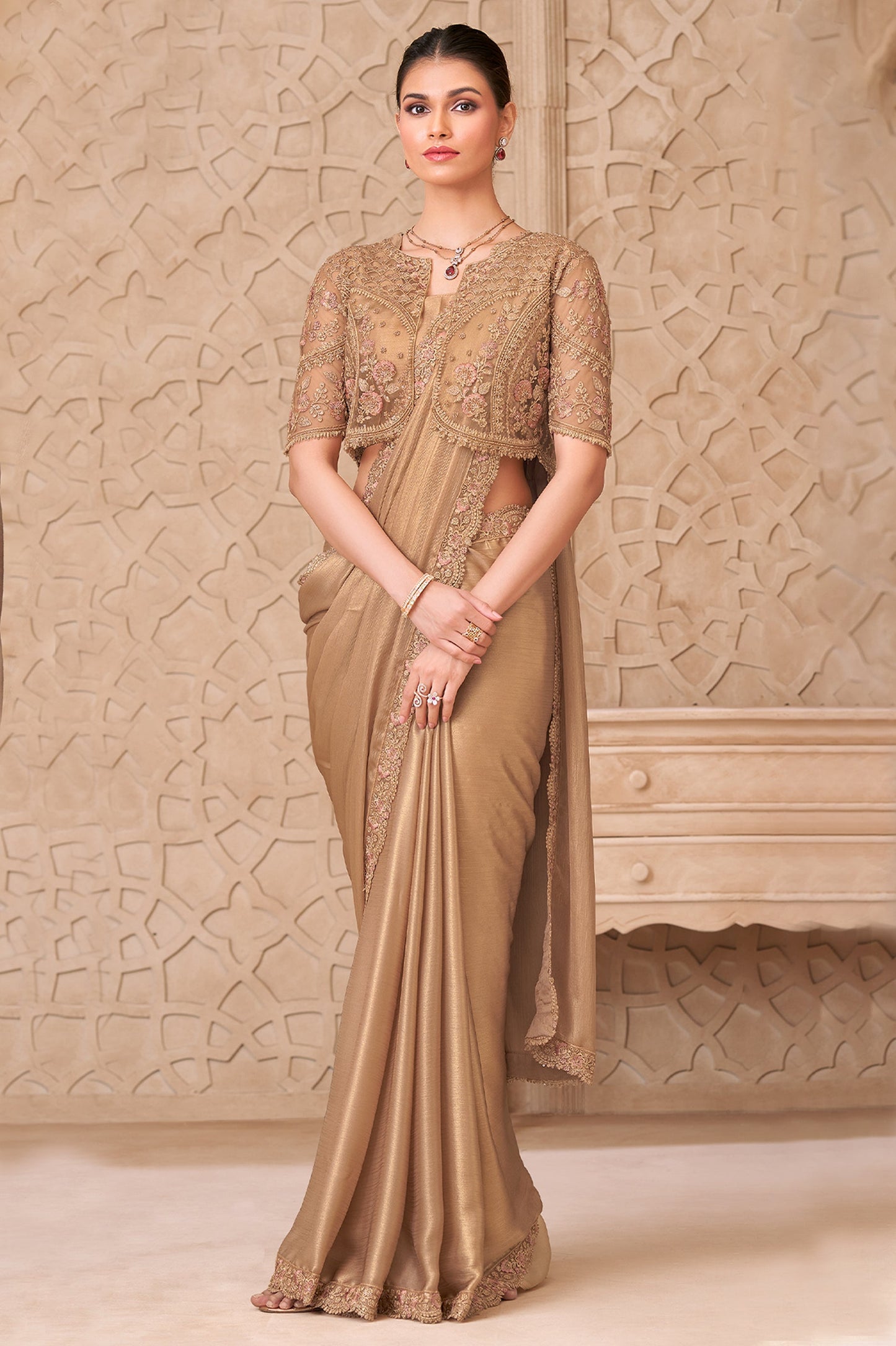 Golden Embroidered Satin Georgette Saree-SAR10588_3_SareeButa.com