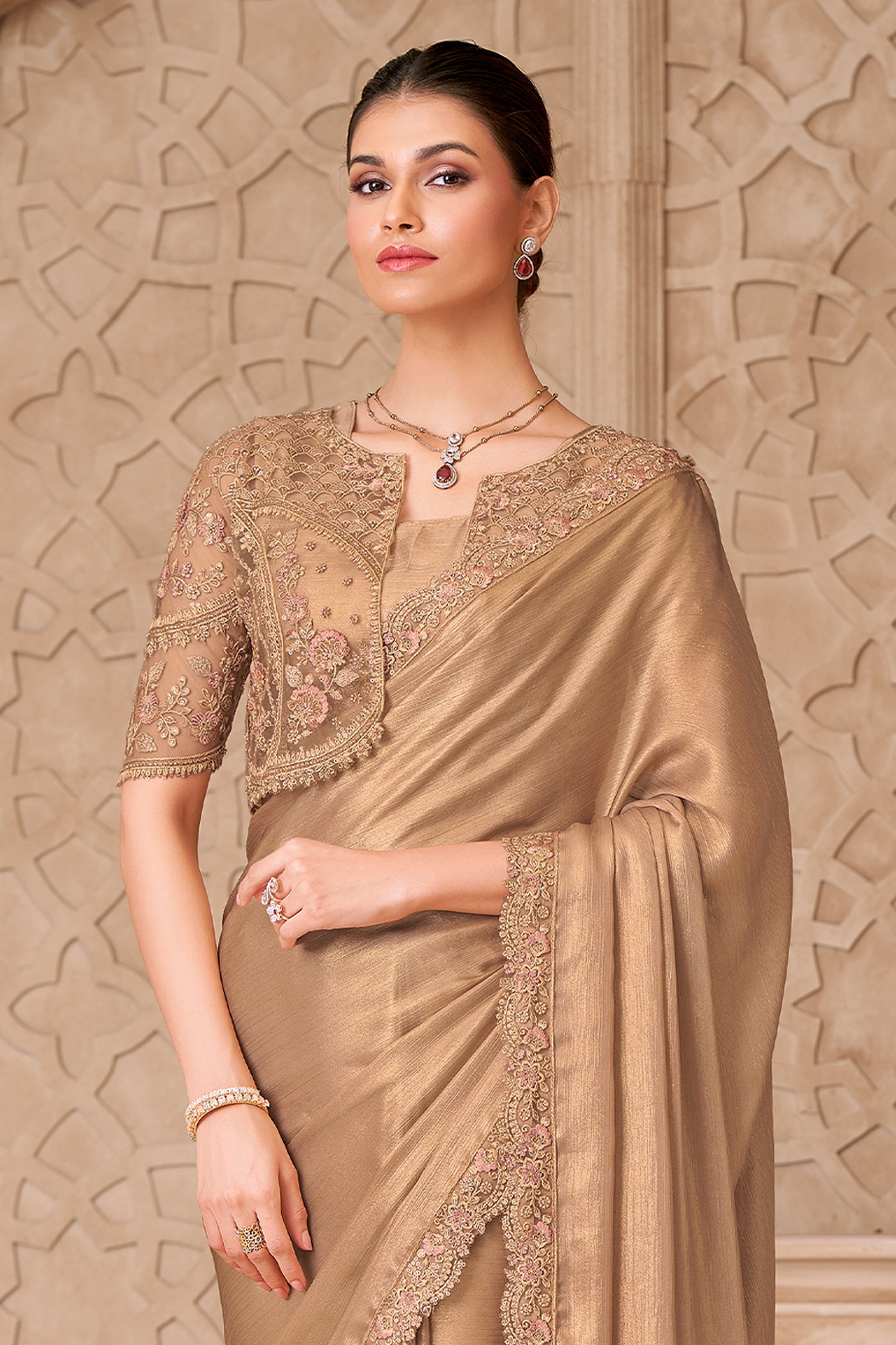 Golden Embroidered Satin Georgette Saree-SAR10588_4_SareeButa.com
