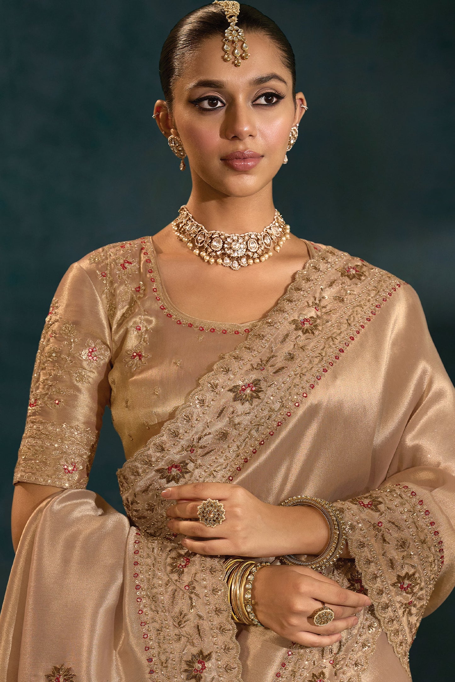 Golden Embroidered Silk Saree-SAR10398_2_SareeButa.com