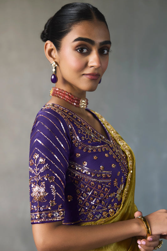 Golden Olive Embroidered Silk Saree-SAR13406_2_SareeButa.com
