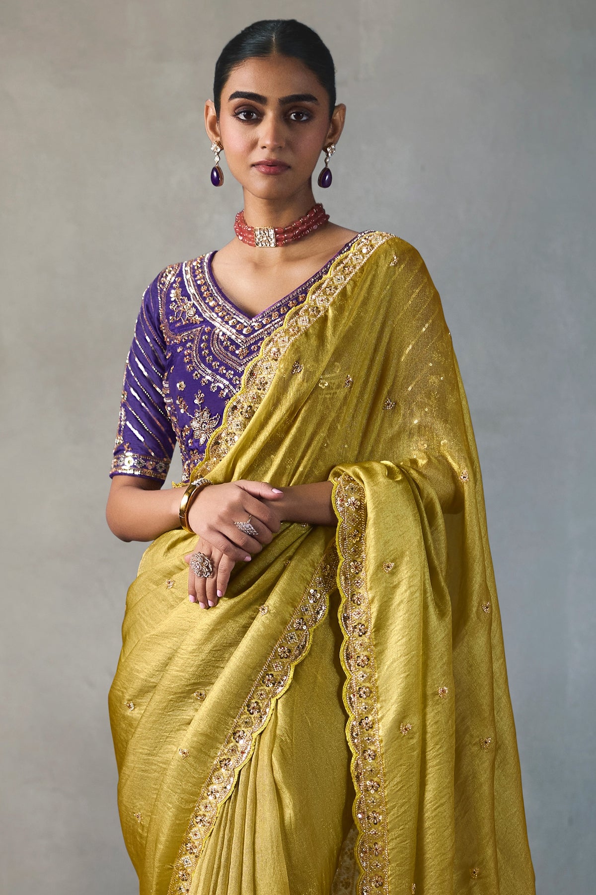 Golden Olive Embroidered Silk Saree-SAR13406_5_SareeButa.com