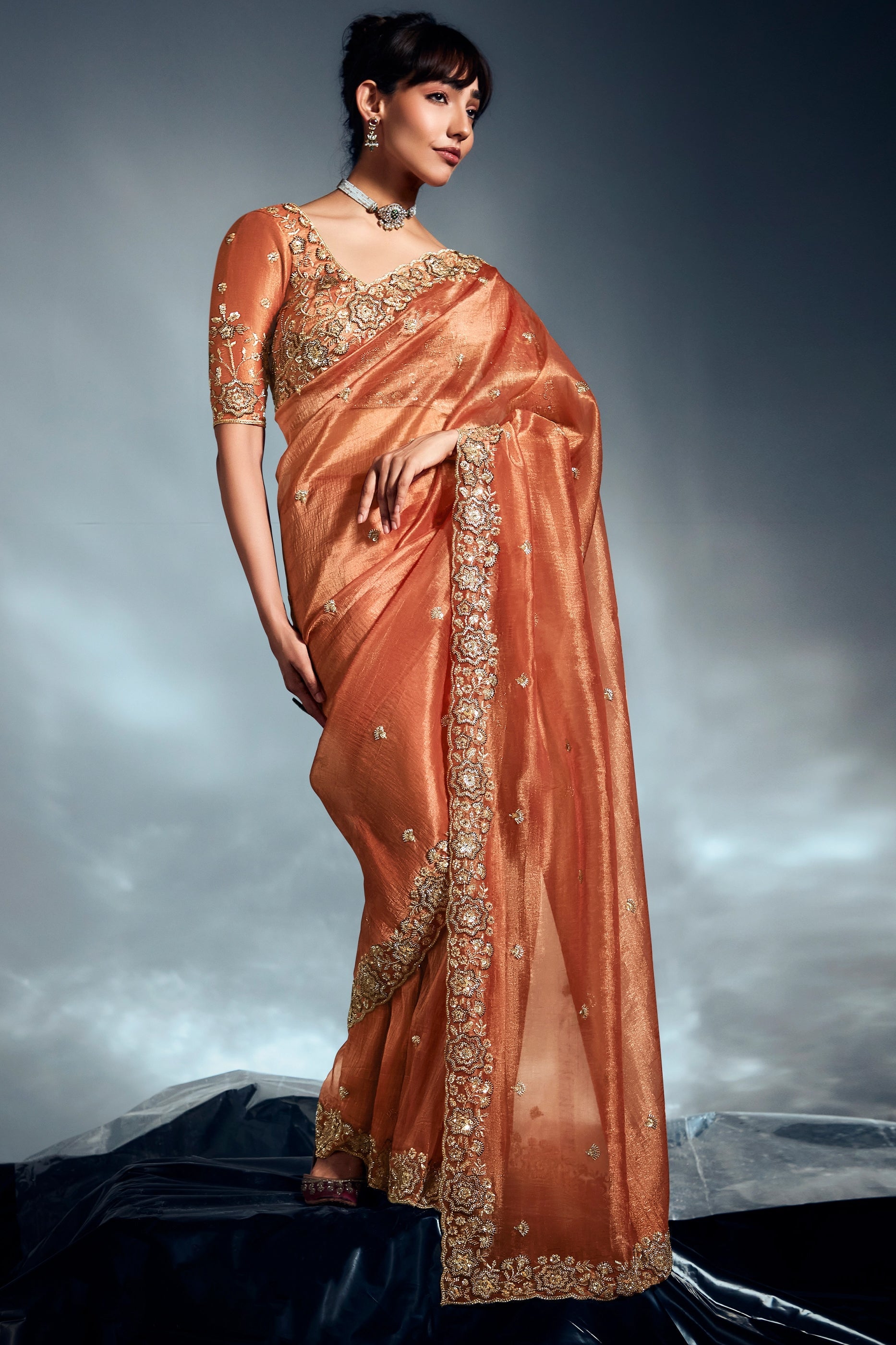 Golden Orange Embroidered Tissue Silk Saree-SAR10209_1_SareeButa.com