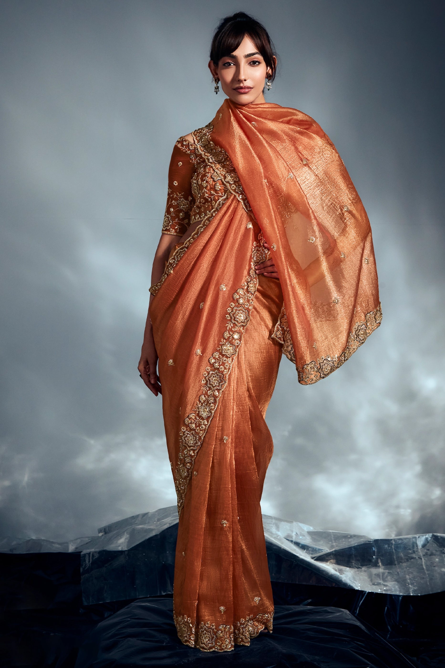 Golden Orange Embroidered Tissue Silk Saree-SAR10209_3_SareeButa.com
