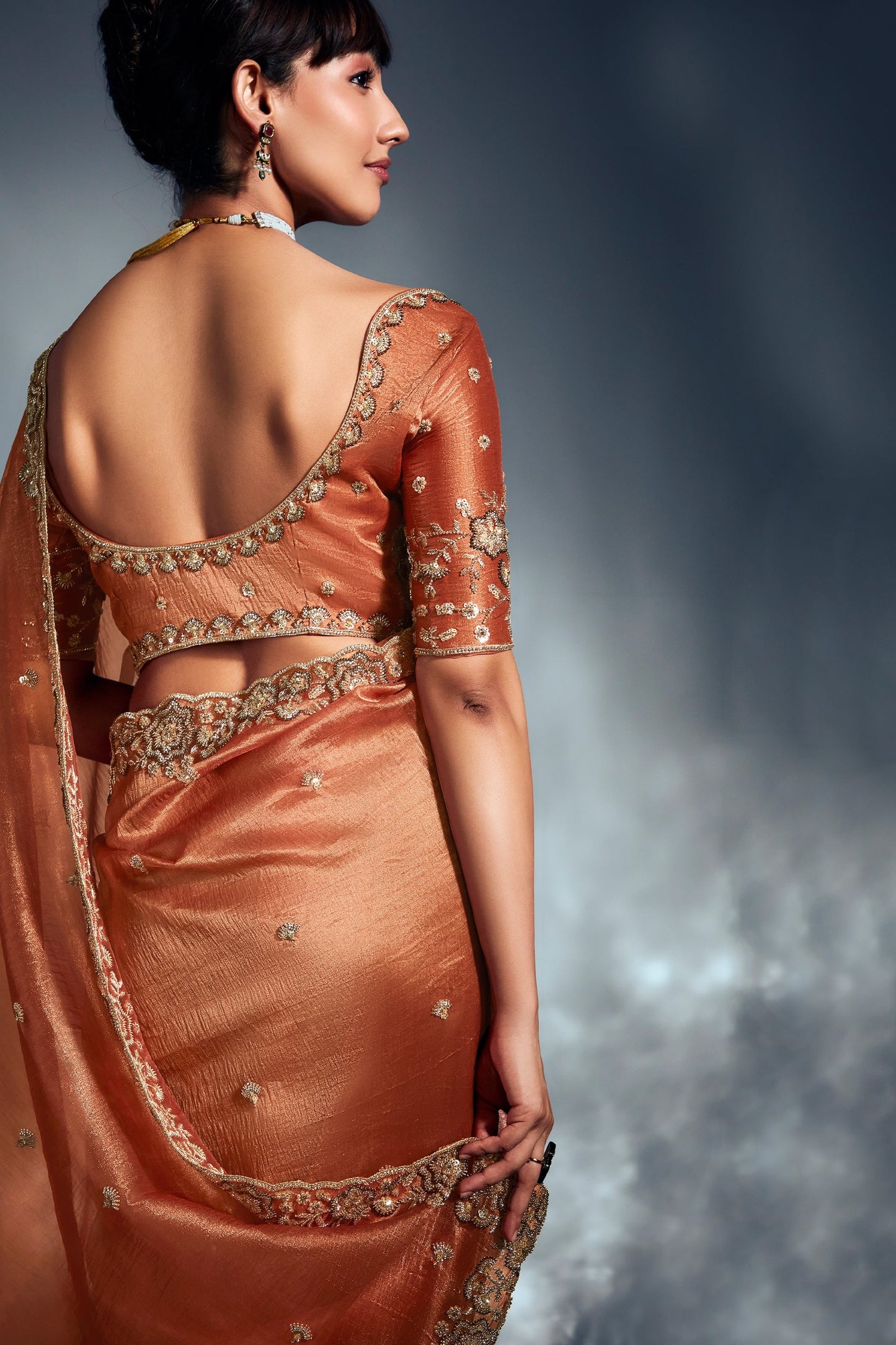 Golden Orange Embroidered Tissue Silk Saree-SAR10209_4_SareeButa.com