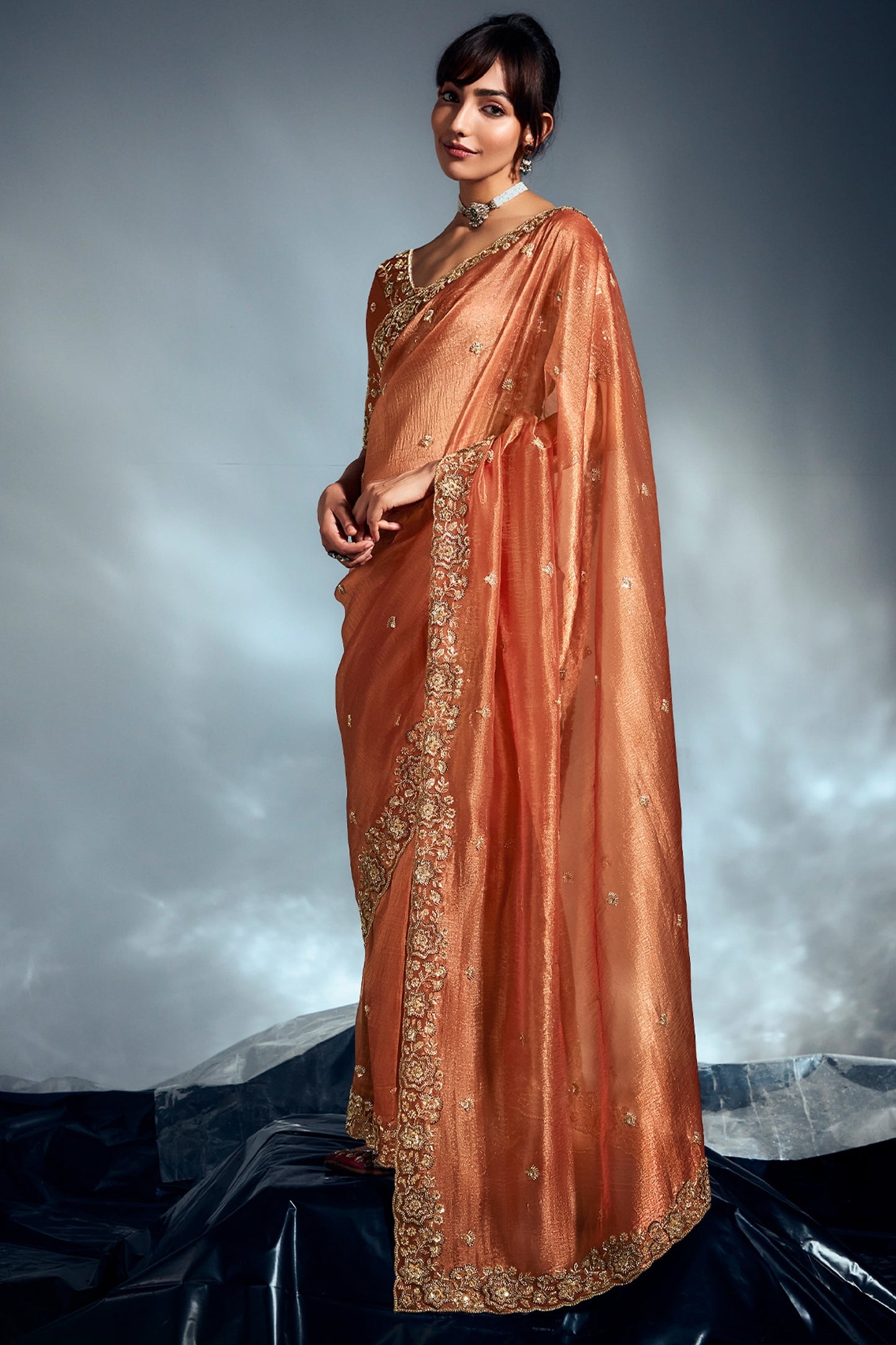 Golden Orange Embroidered Tissue Silk Saree-SAR10209_5_SareeButa.com