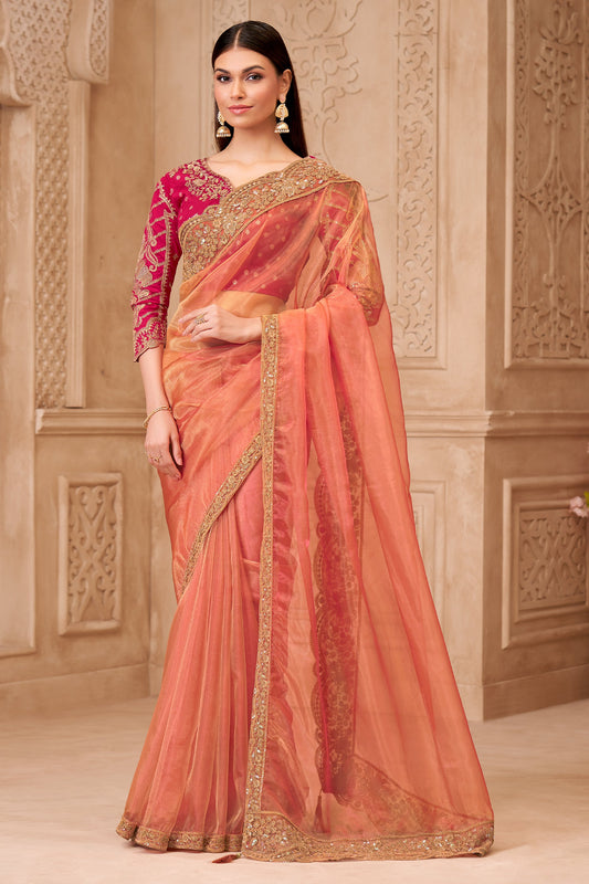 Golden Pink Embroidered Georgette Silk Saree-SAR10584_1_SareeButa.com