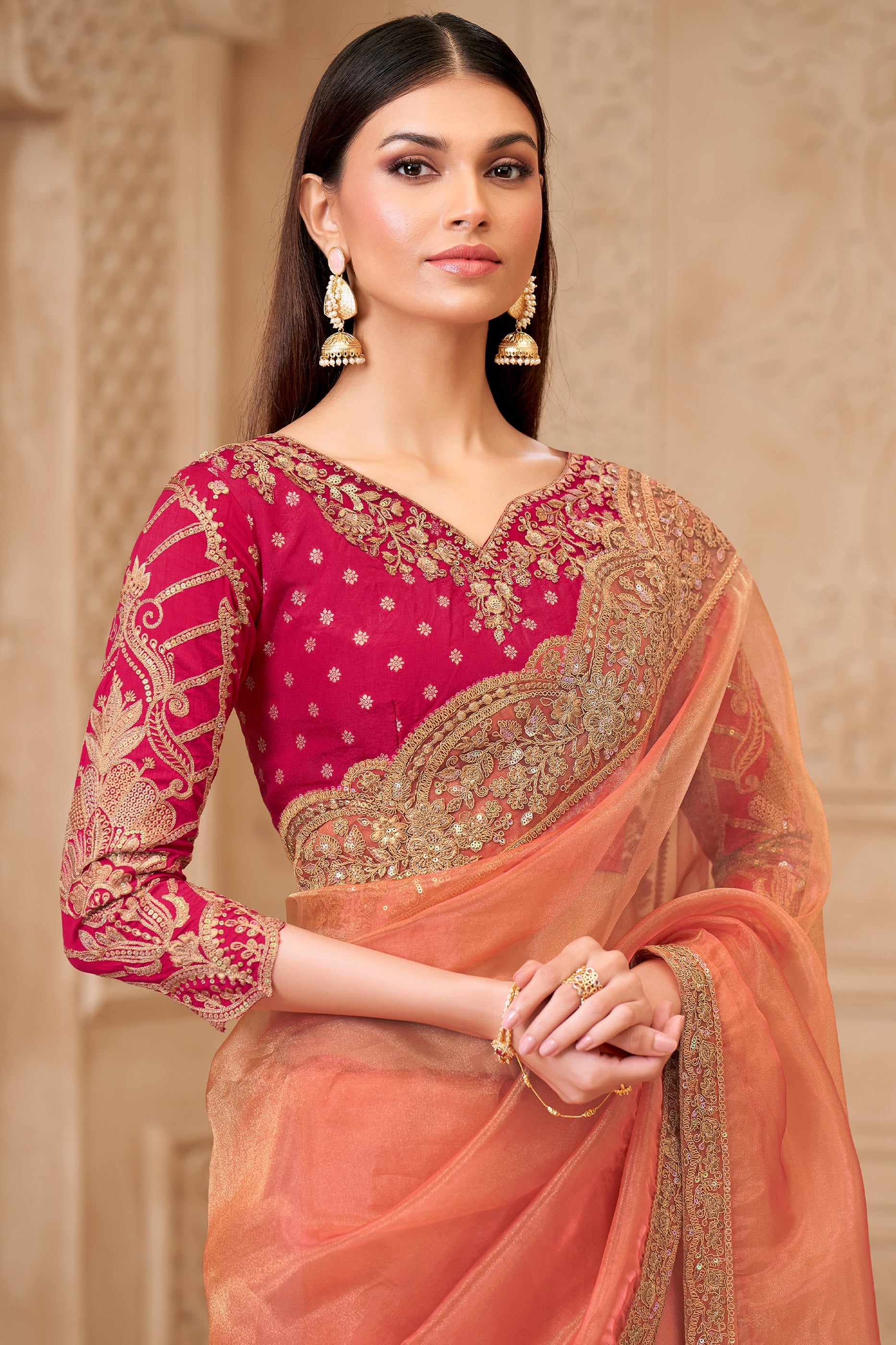 Golden Pink Embroidered Georgette Silk Saree-SAR10584_2_SareeButa.com