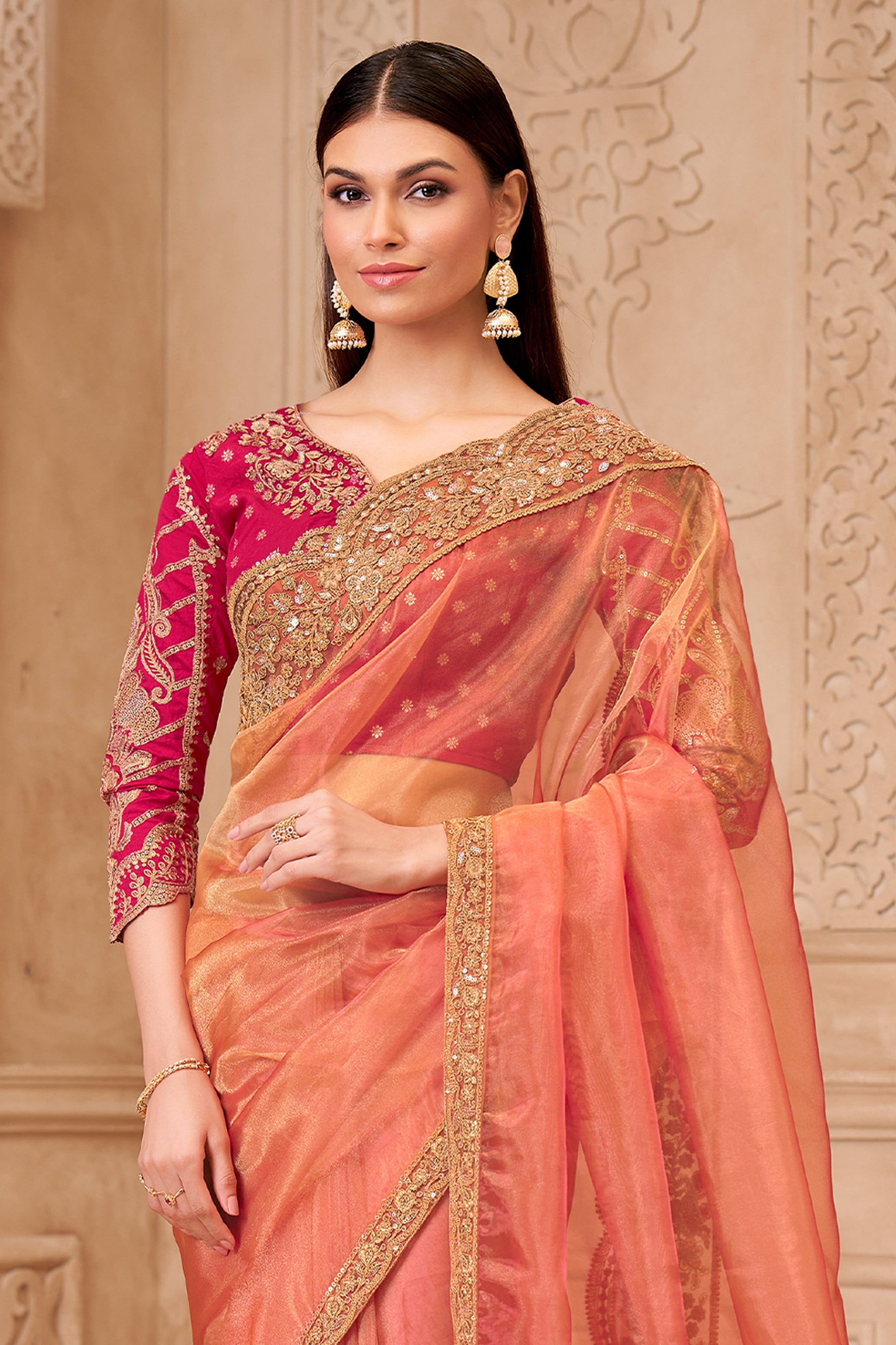 Golden Pink Embroidered Georgette Silk Saree-SAR10584_3_SareeButa.com