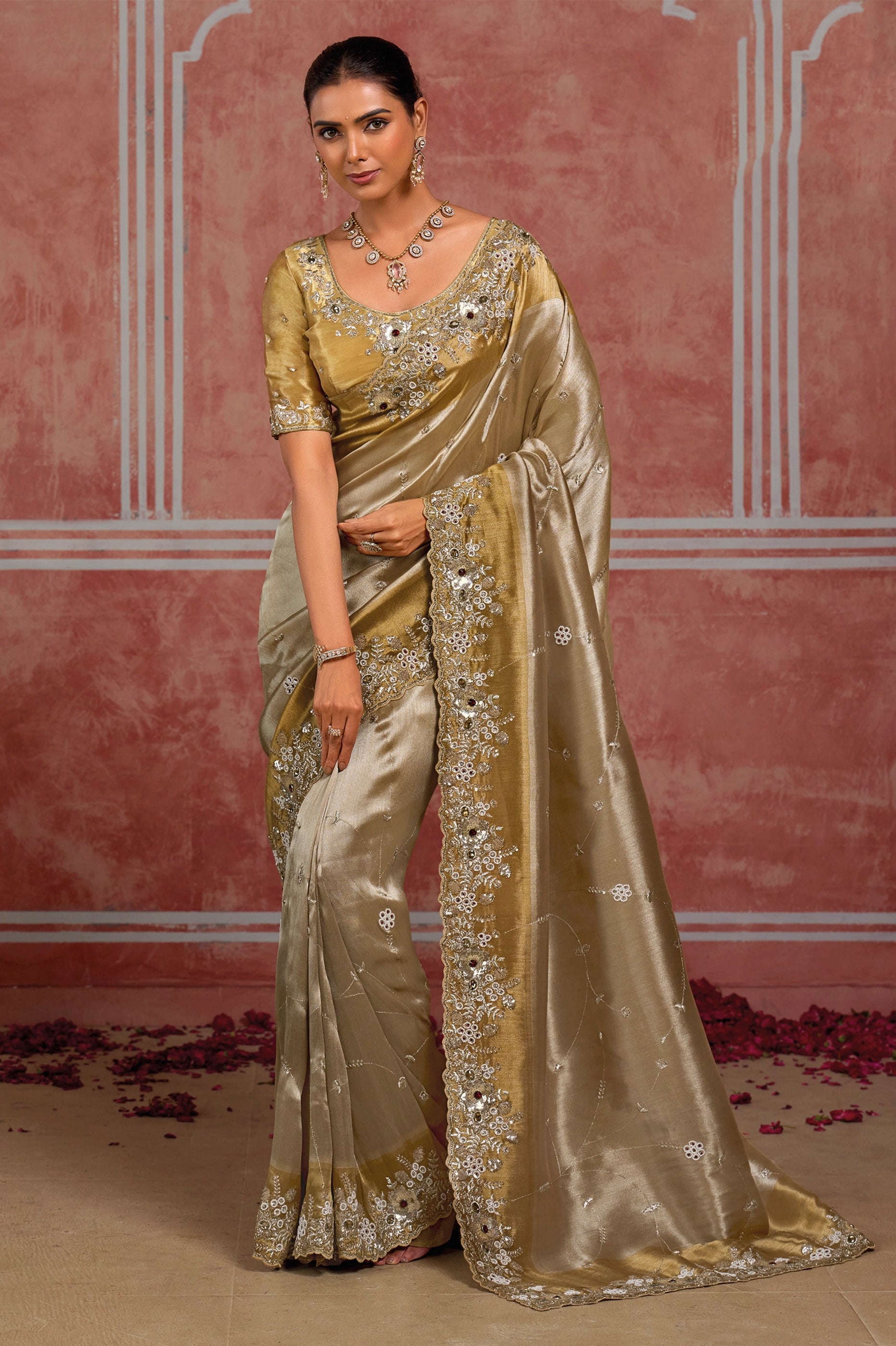 Golden Silver Embroidered Silk Saree-SAR13059_1_SareeButa.com