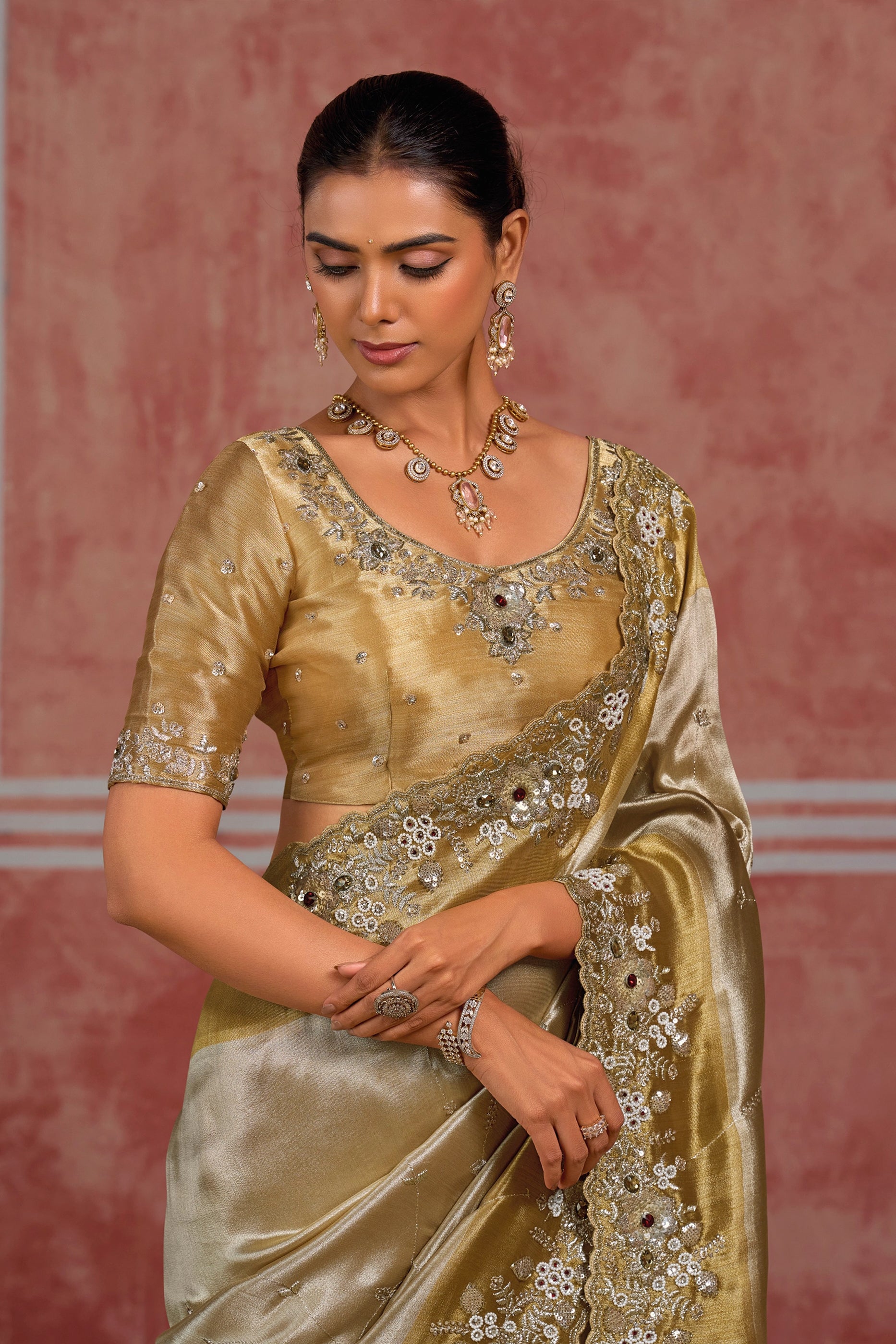 Golden Silver Embroidered Silk Saree-SAR13059_2_SareeButa.com