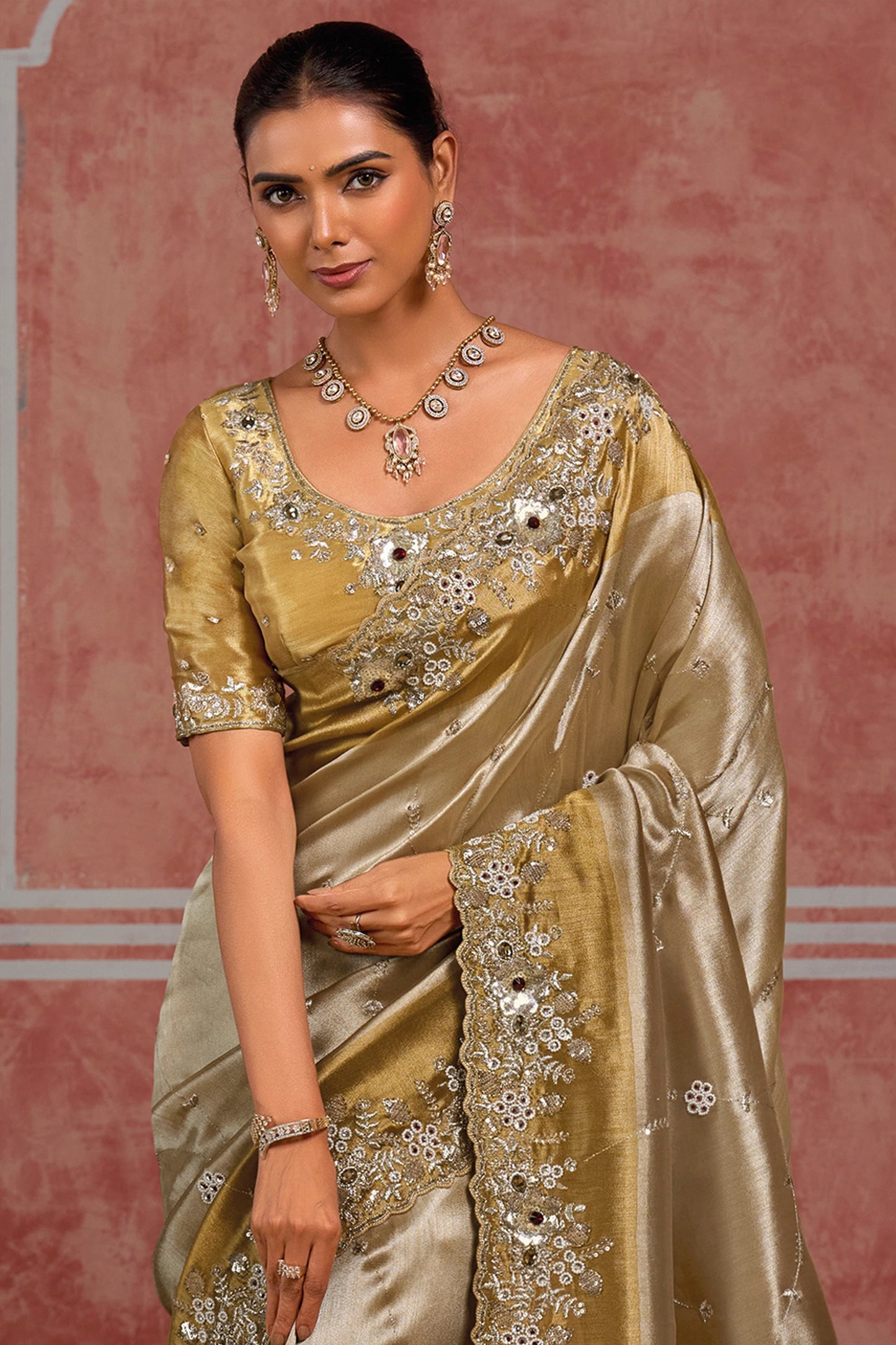 Golden Silver Embroidered Silk Saree-SAR13059_3_SareeButa.com