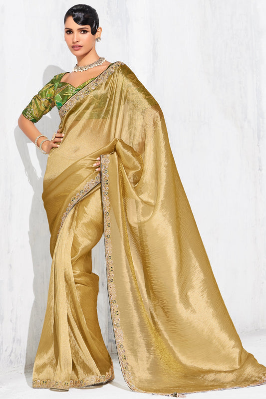 Golden Yellow Embroidered Tissue Organza Saree-SAR10568_1_SareeButa.com