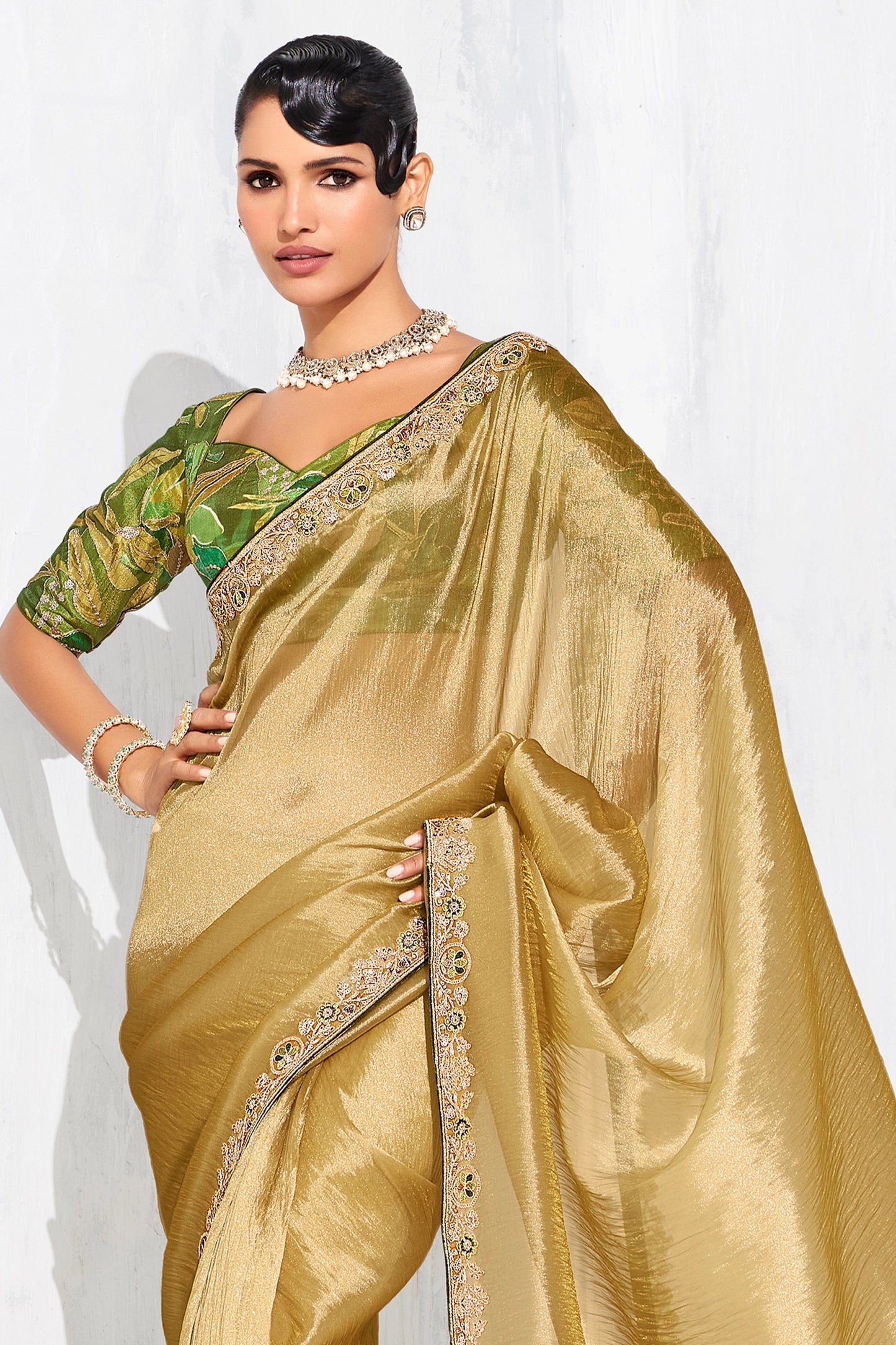 Golden Yellow Embroidered Tissue Organza Saree-SAR10568_5_SareeButa.com