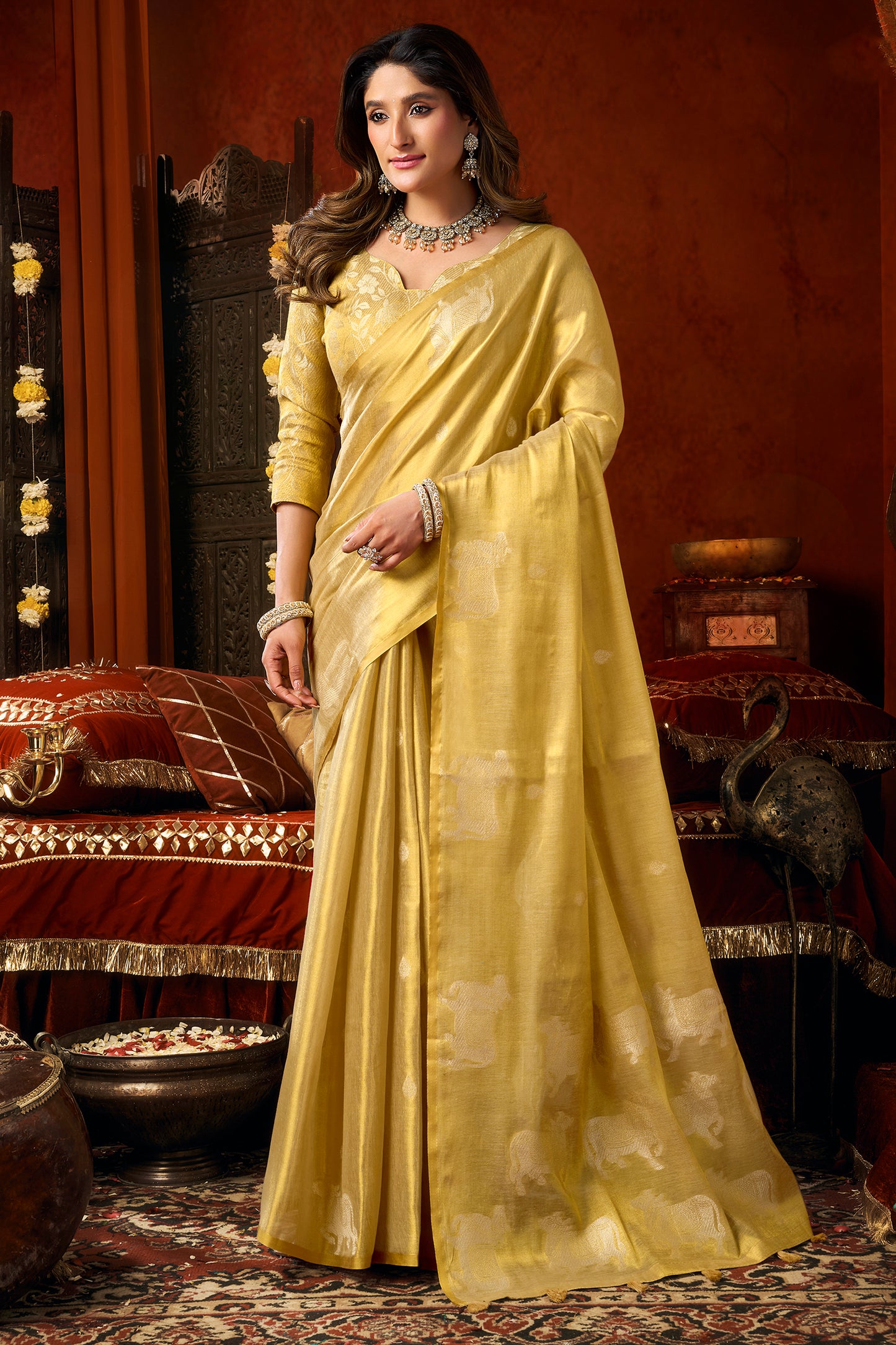 Golden Yellow Woven Tissue Saree-SAR12727_1_SareeButa.com