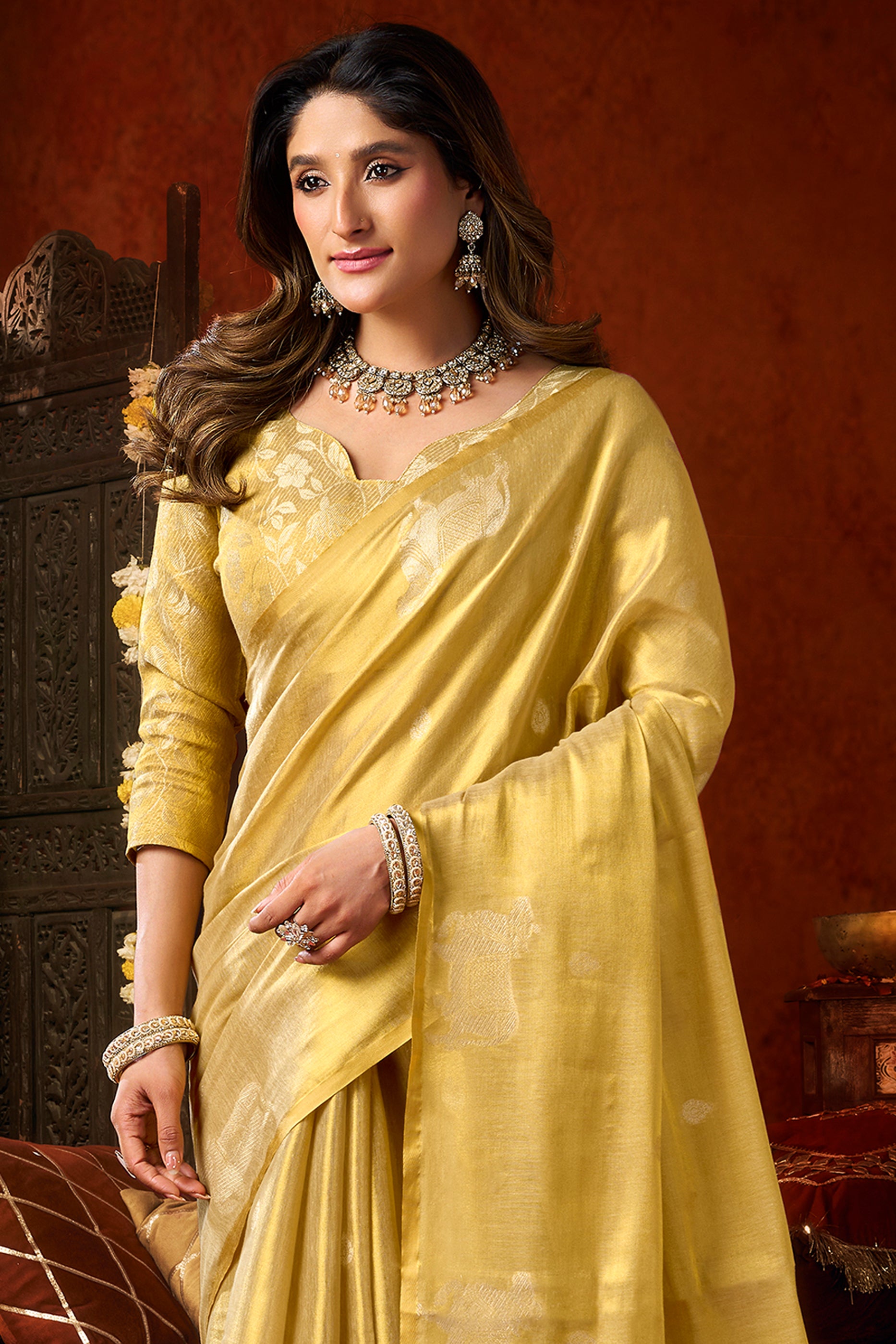 Golden Yellow Woven Tissue Saree-SAR12727_2_SareeButa.com
