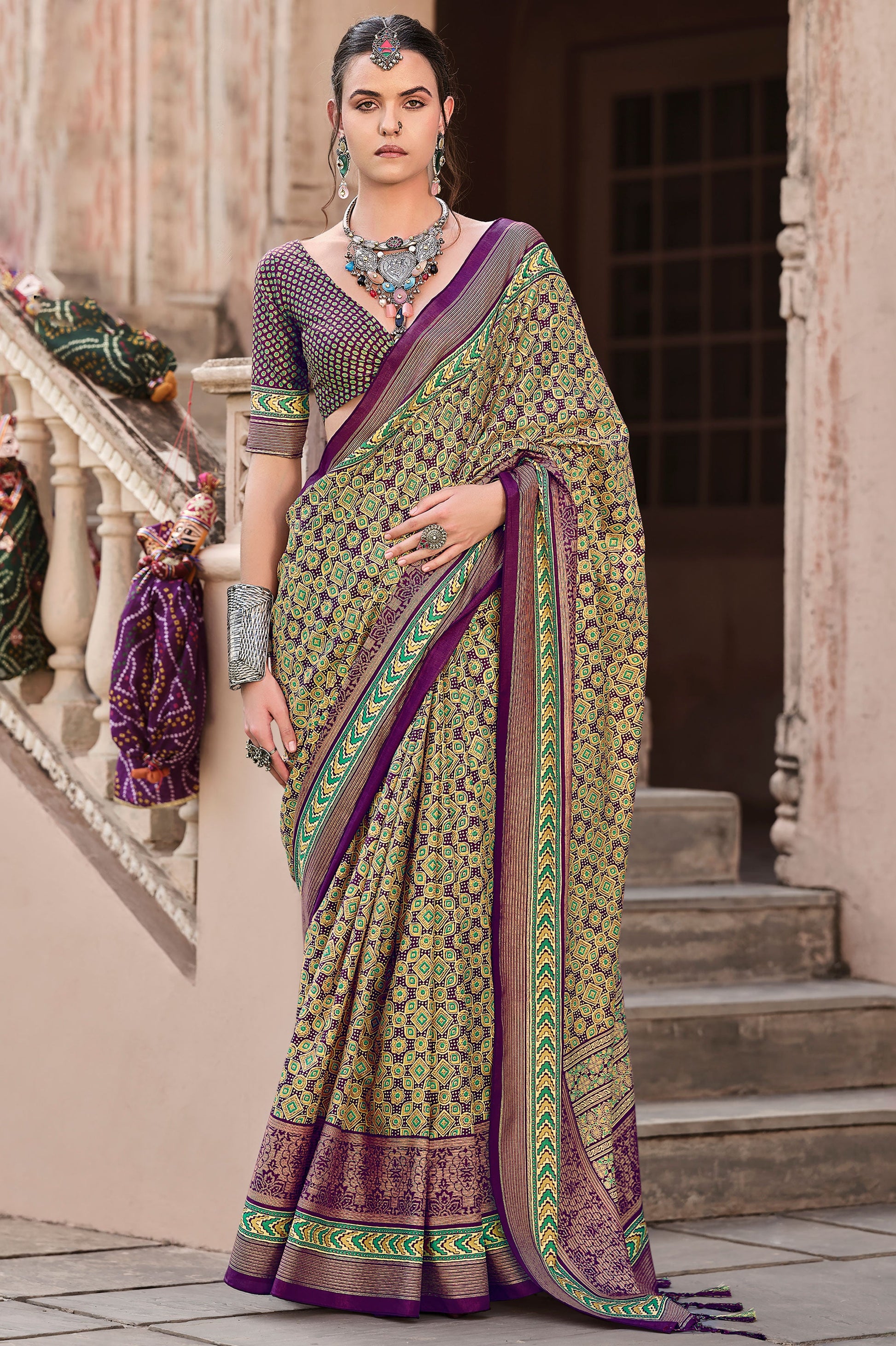 green-ajrakh-print-silk-saree-zb132877_1_SareeButa.com