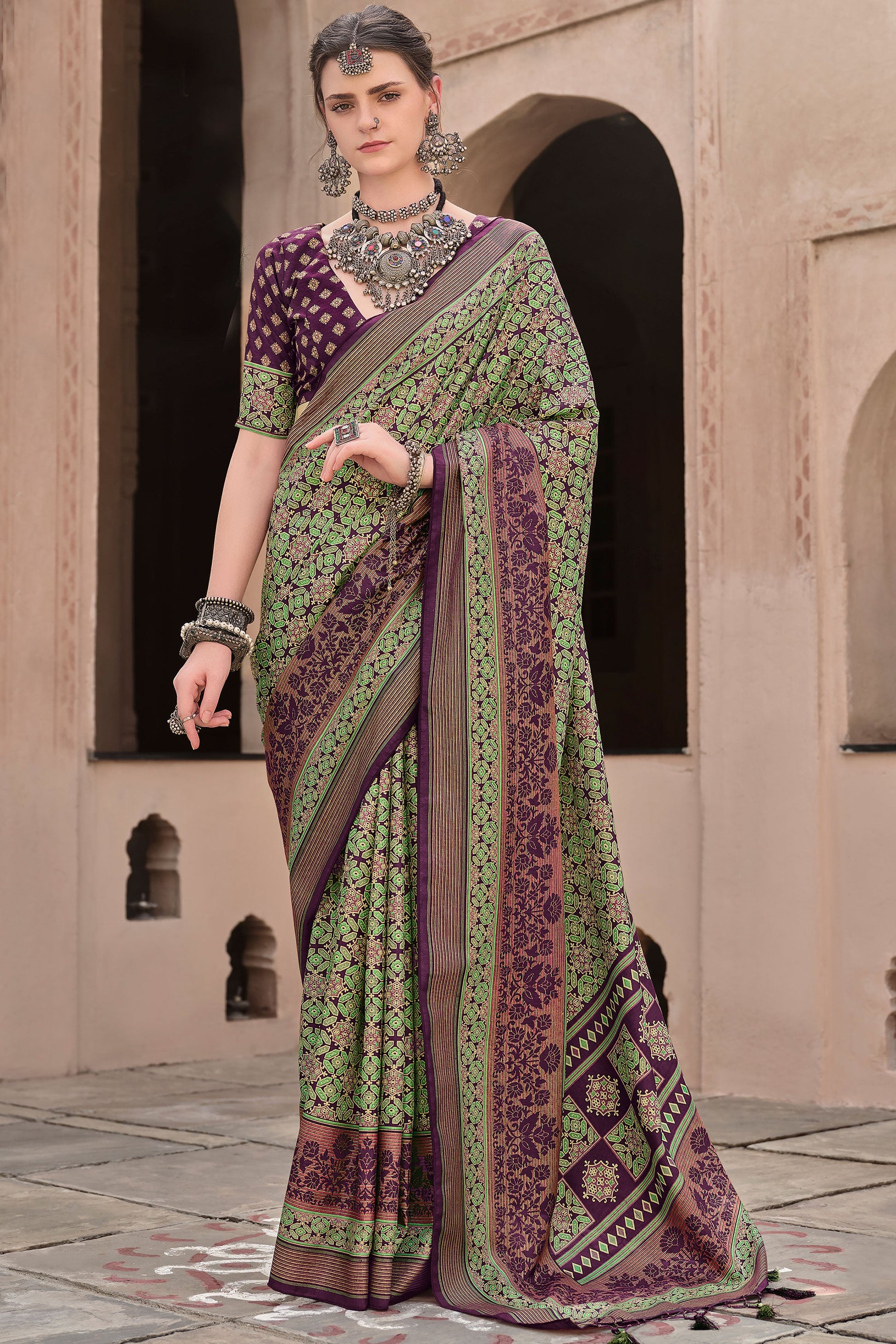 green-ajrakh-print-silk-saree-zb132881_1_SareeButa.com