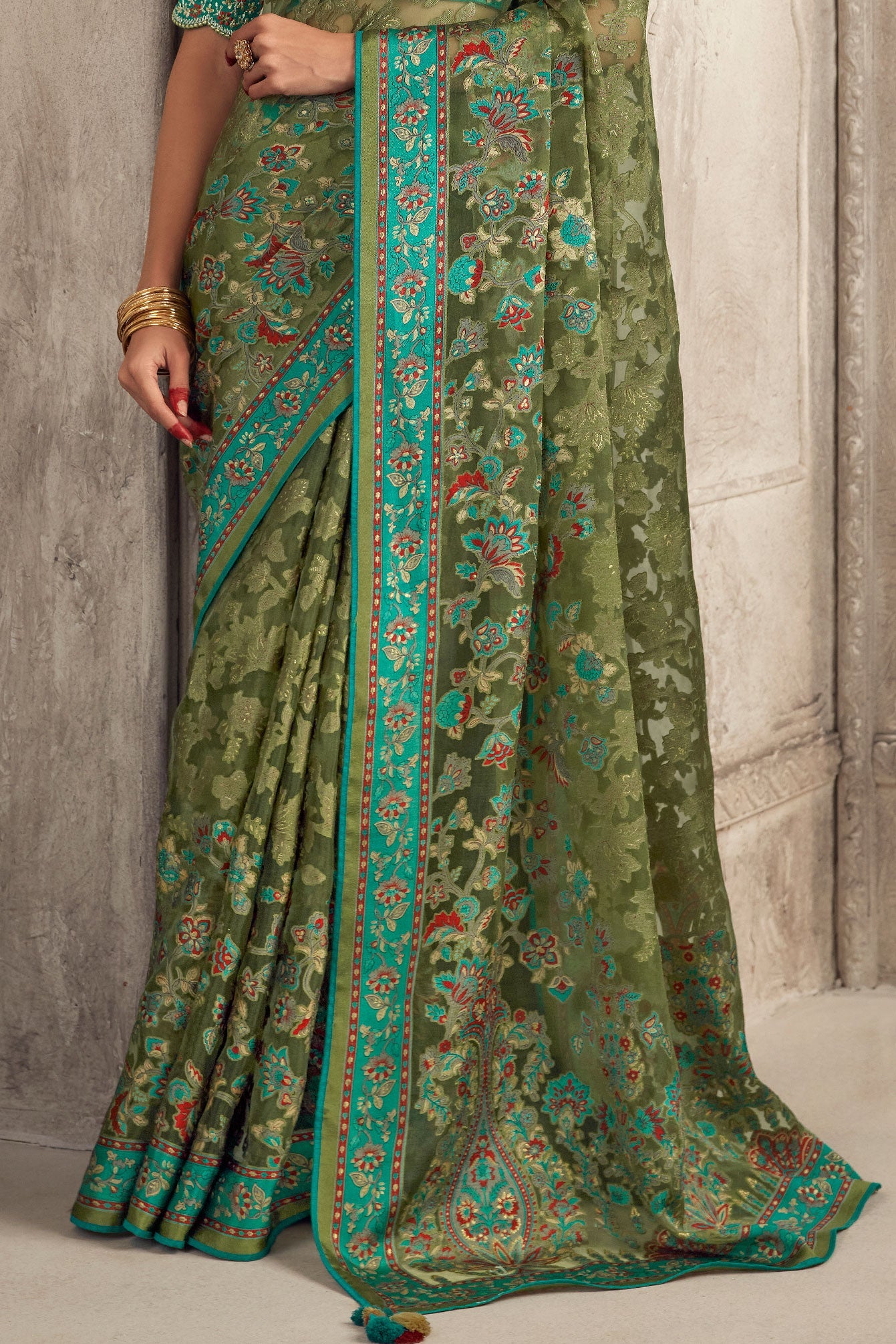 Green Brasso Organza Saree-ZB130958_3